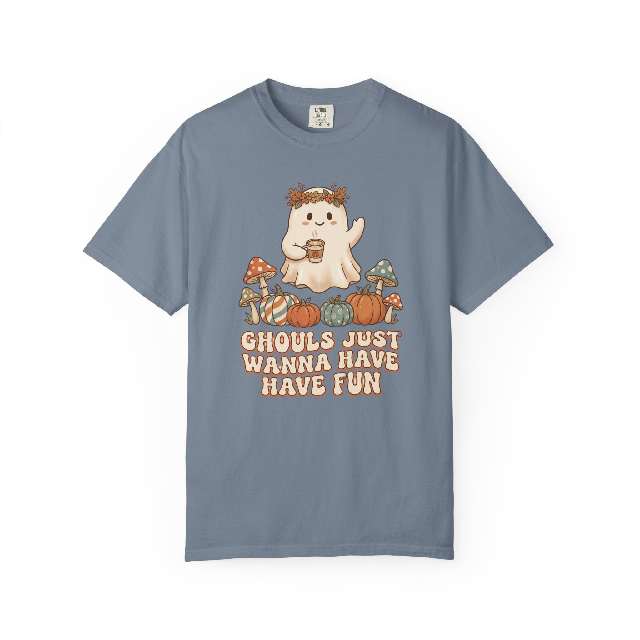 Halloween Ghost T-Shirt — "Ghouls Just Wanna Have Fun" Cute Pumpkin & Mushroom Tee