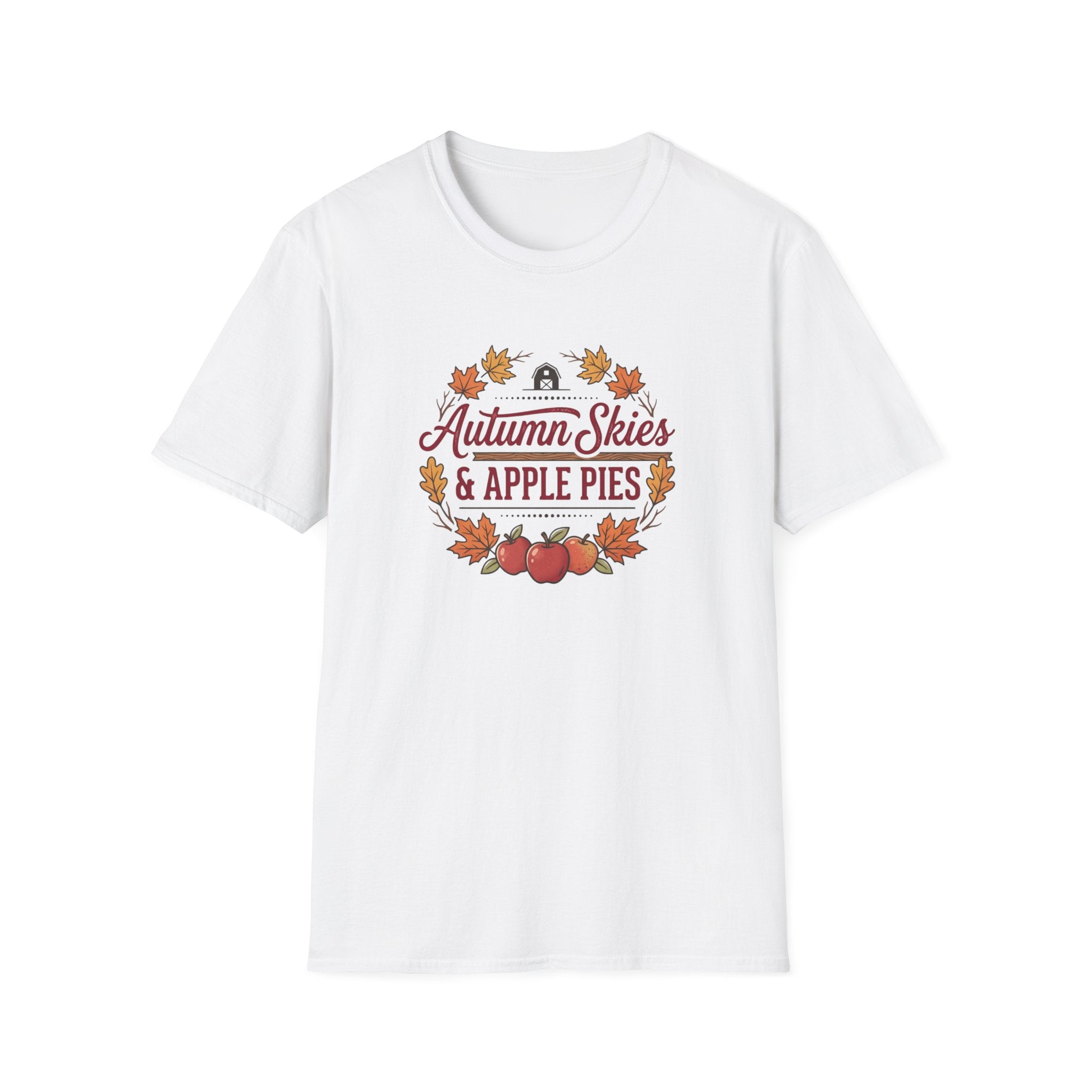 Autumn Skies & Apple Pies T-Shirt — Fall Leaves Cozy Seasonal Tee