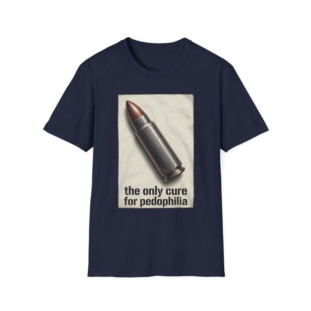Graphic Tee — 'The Only Cure for Pedophilia' Bullet Design