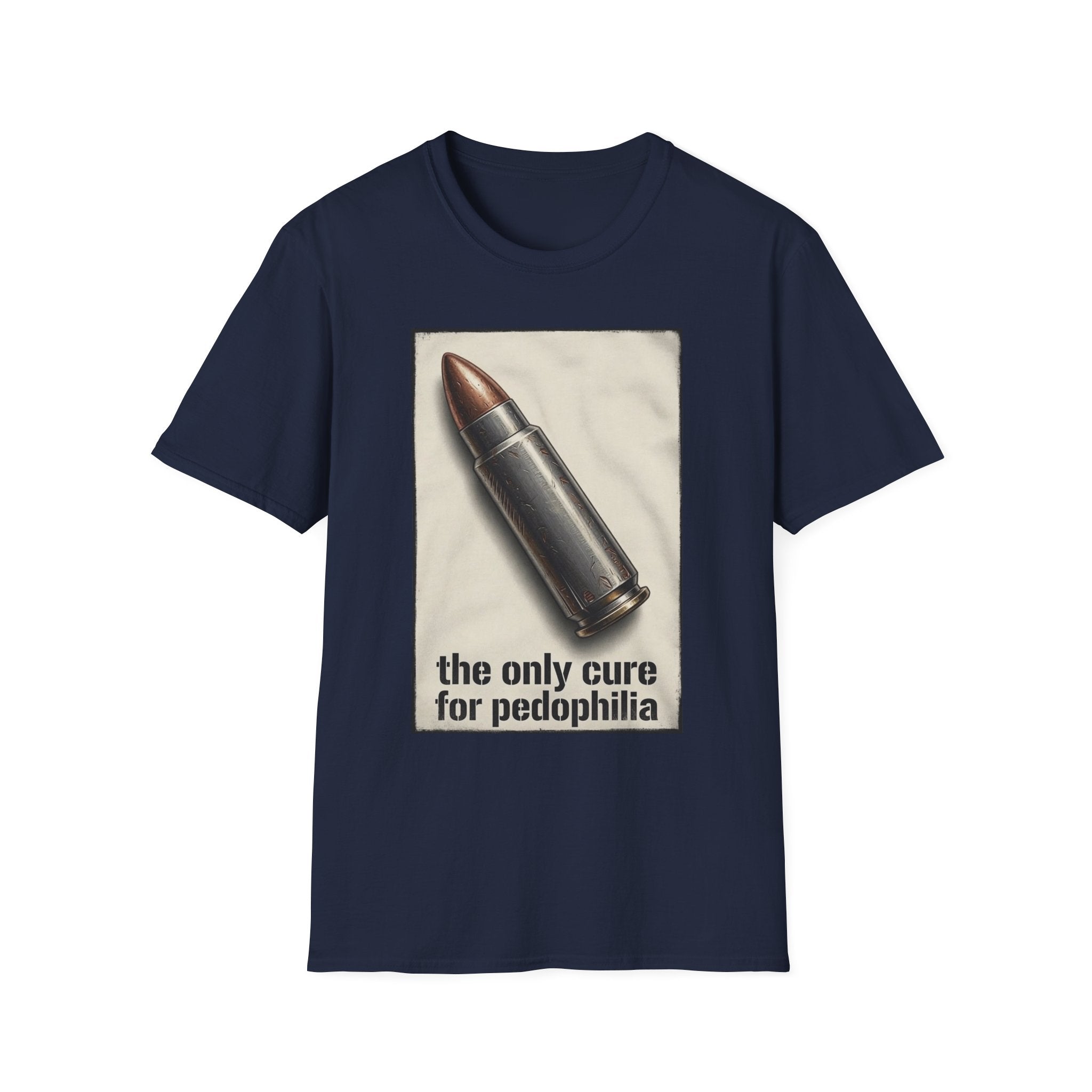 Graphic Tee — 'The Only Cure for Pedophilia' Bullet Design