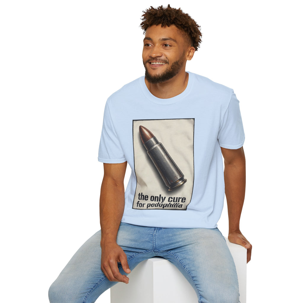 Graphic Tee — 'The Only Cure for Pedophilia' Bullet Design