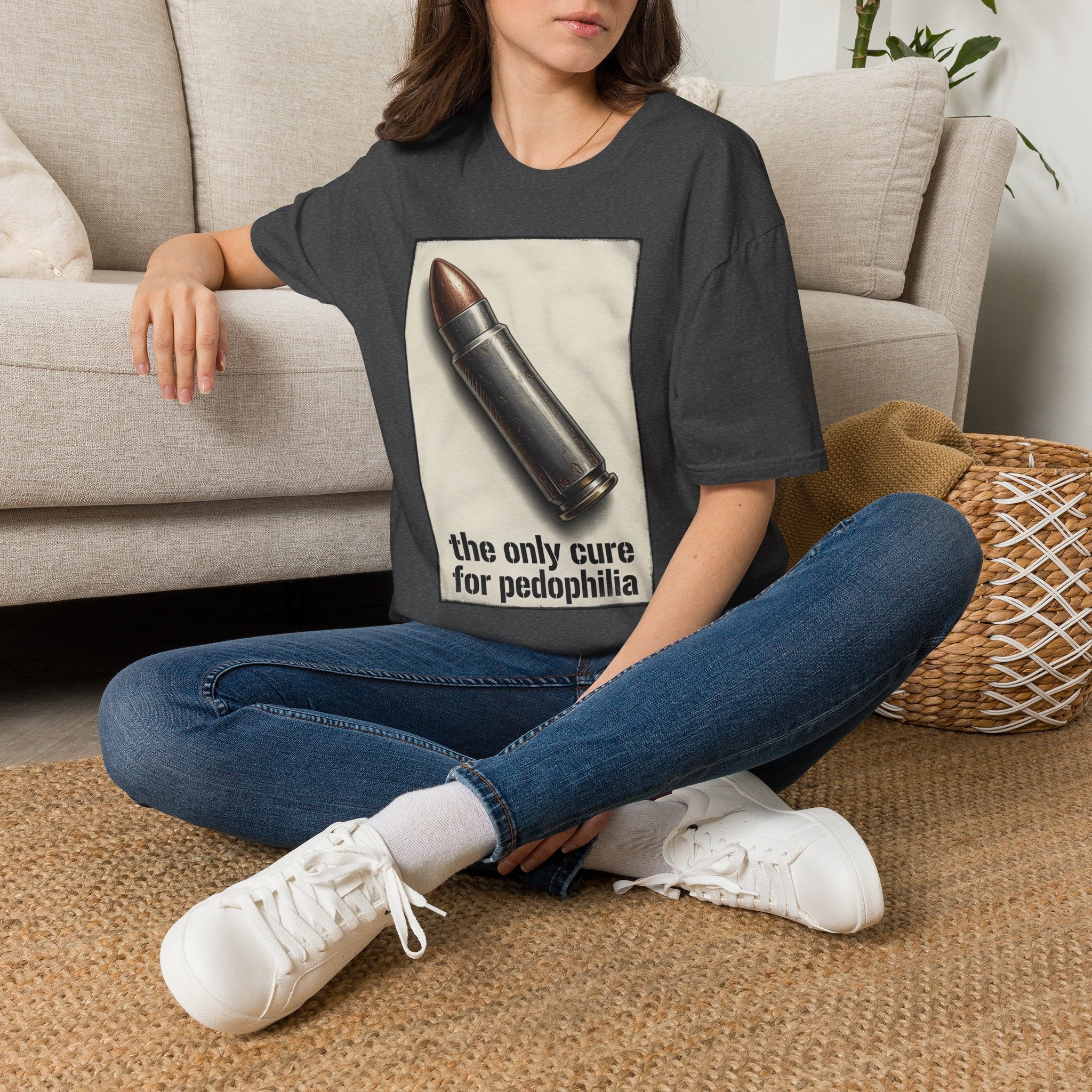 Graphic Tee — 'The Only Cure for Pedophilia' Bullet Design