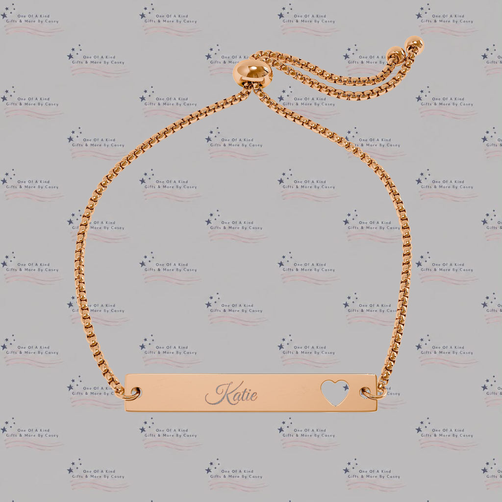 Engravable Heart Cutout Bar Bracelet — Adjustable Personalized Jewelry