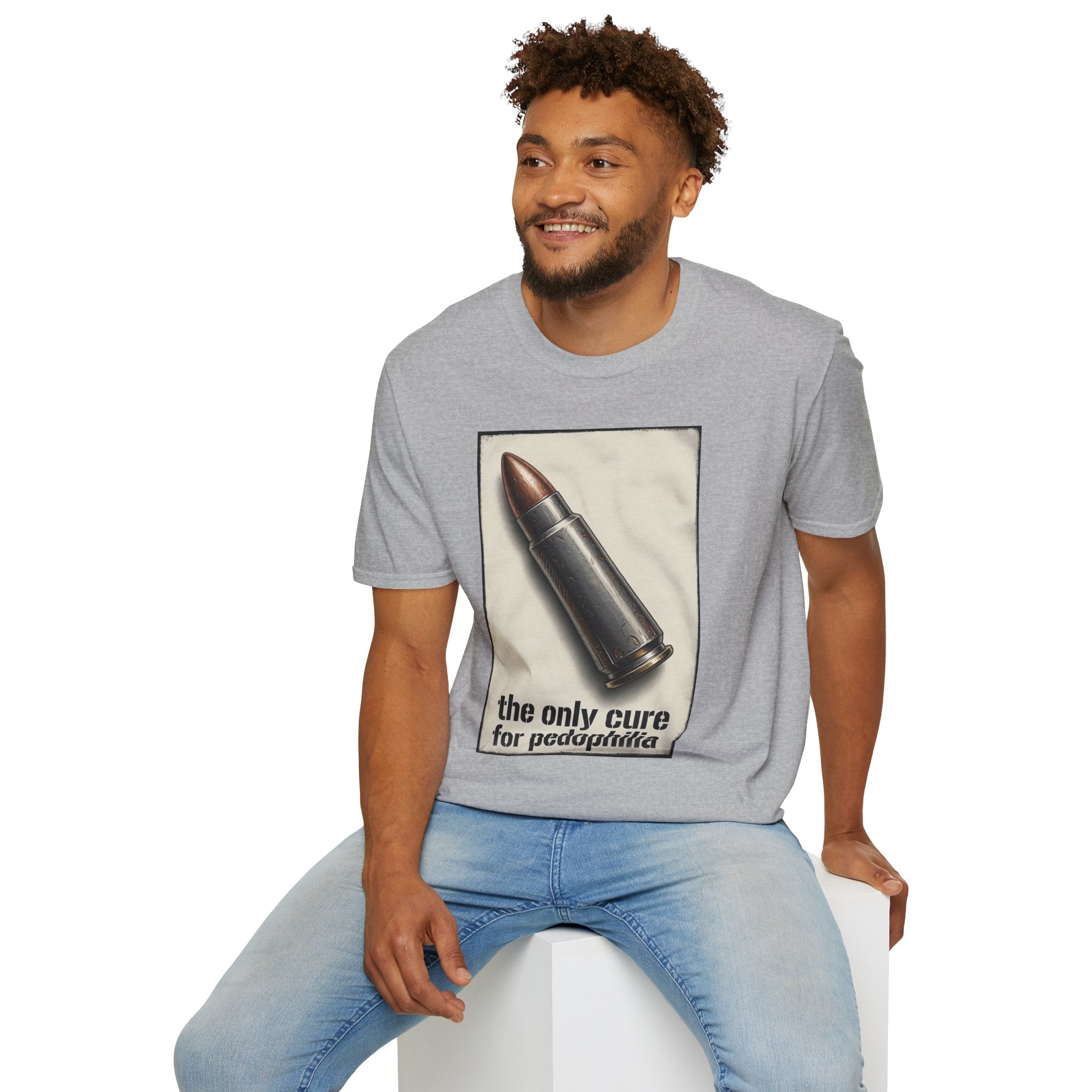 Graphic Tee — 'The Only Cure for Pedophilia' Bullet Design