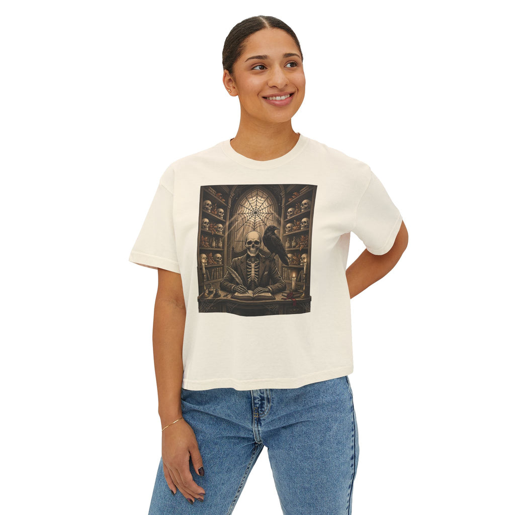Gothic Apothecary Skull Tee — Raven & Spellbook Women's Boxy T-Shirt