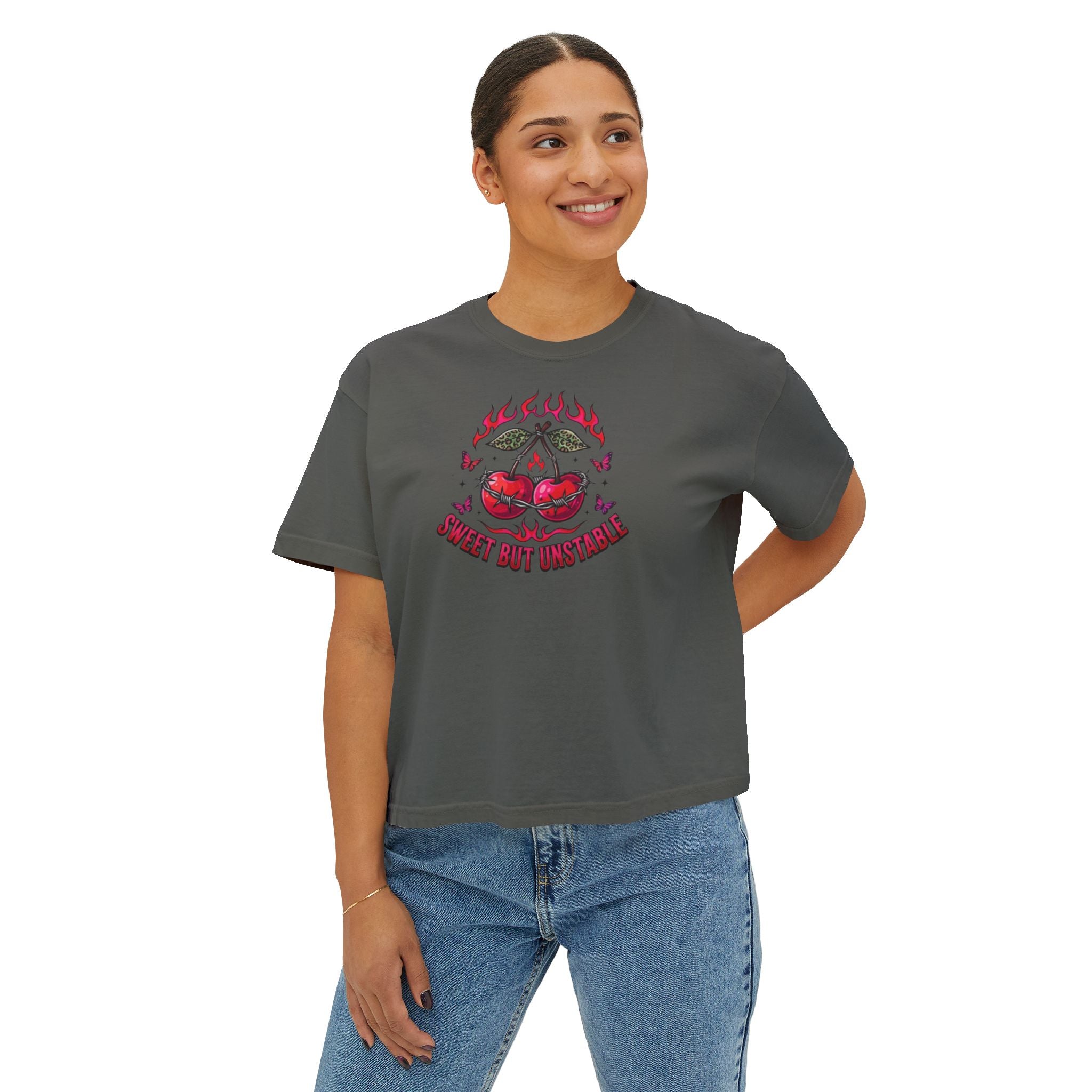 Sweet But Unstable Boxy Tee — Women's Cropped Graphic T-Shirt