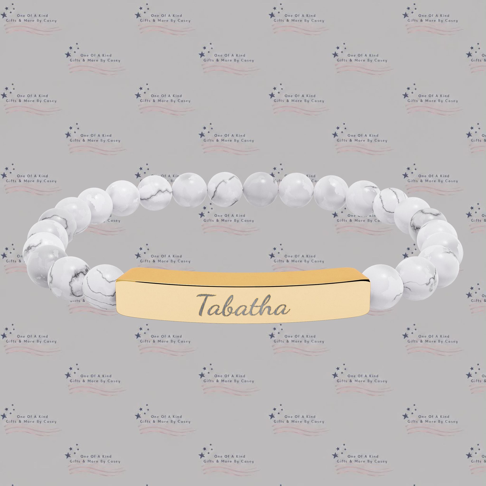 Engravable Natural Stone Bead Stretch Bracelet — Personalized Bar Bracelet