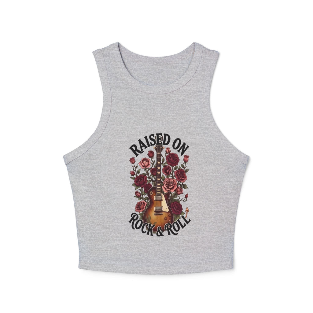 Raised on Rock & Roll Racer Tank Top — Floral Guitar Music Crop