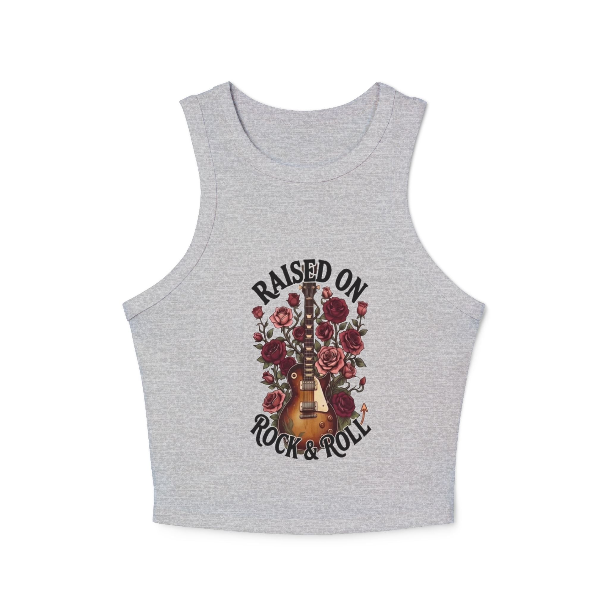 Raised on Rock & Roll Racer Tank Top — Floral Guitar Music Crop