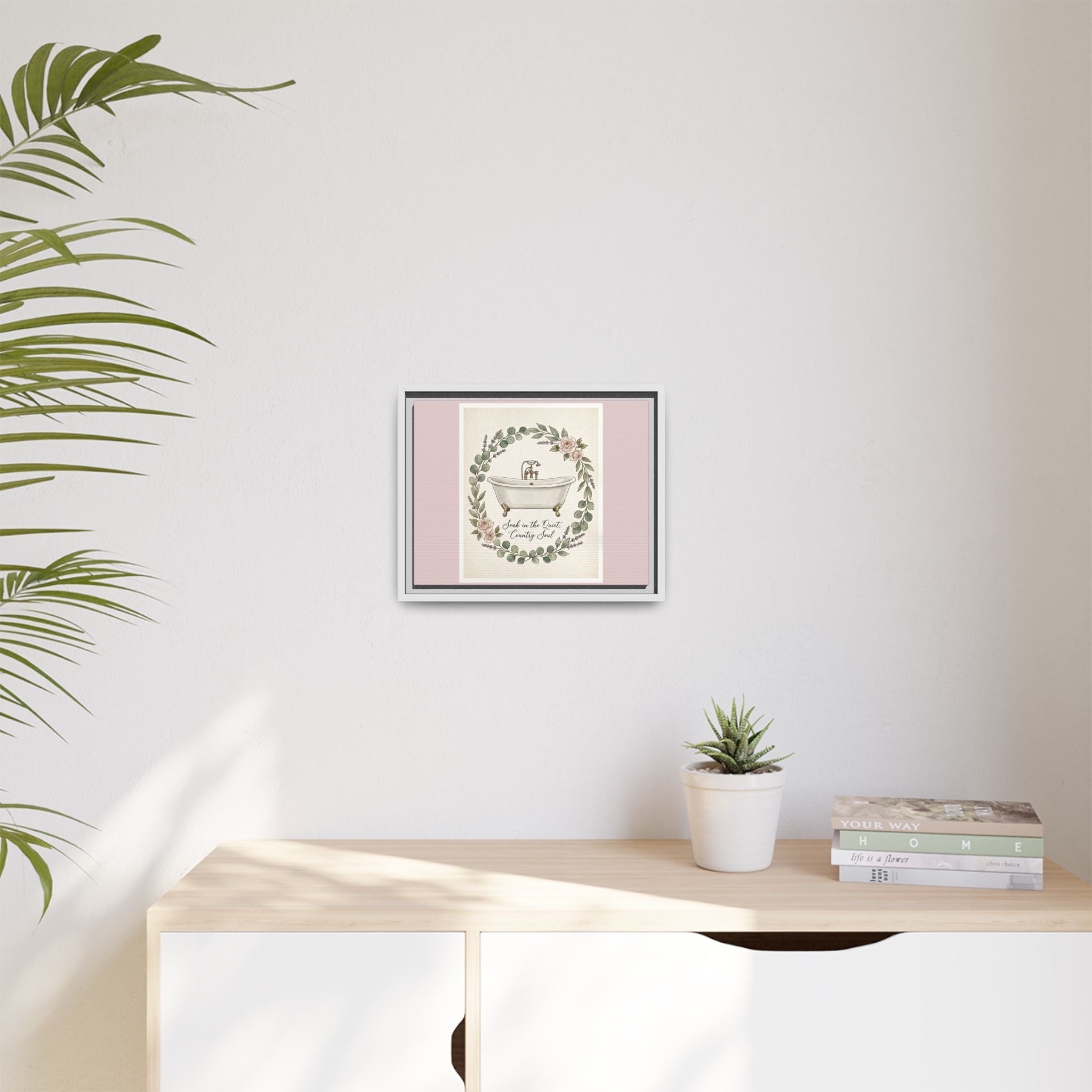 Framed Canvas Wall Art - 'Soak in the Quiet, Country Soul' Vintage Bath Print