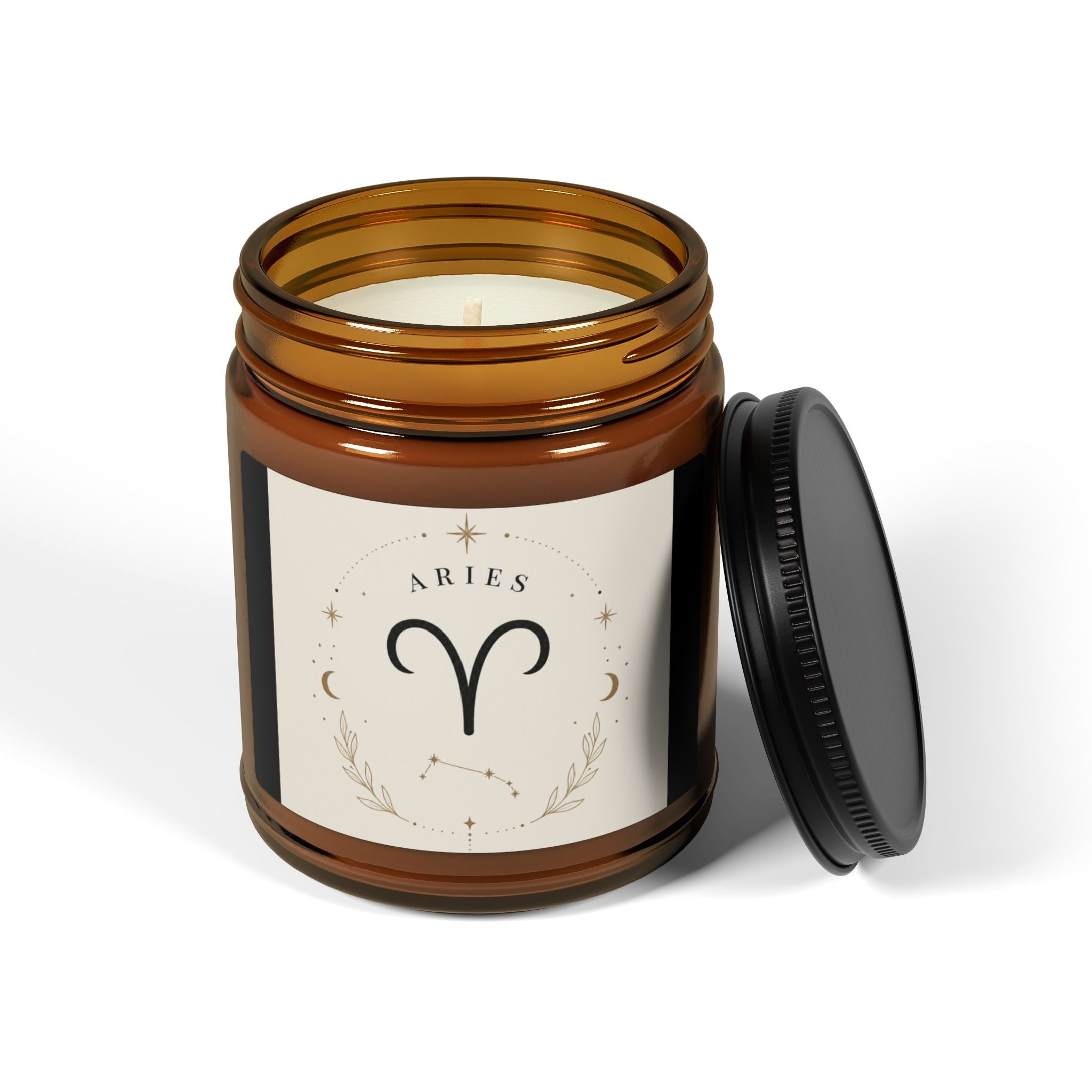 Aromatherapy Soy Candle — Amber Jar (Zodiac Aries Design)