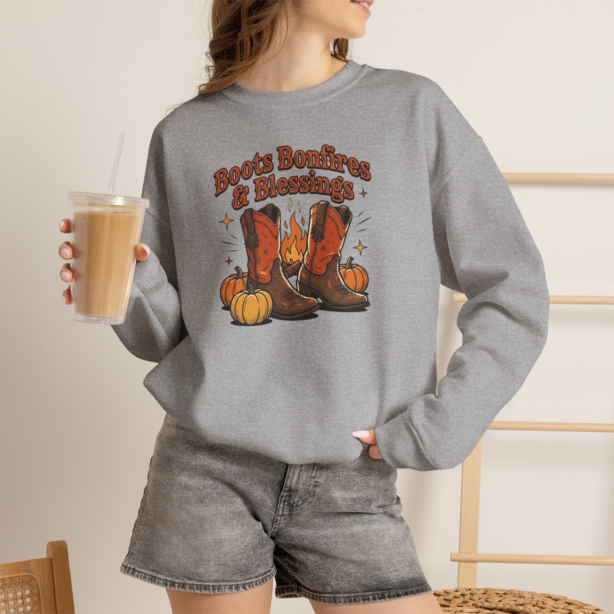 "Boots Bonfires & Blessings" Cozy Fall Pullover