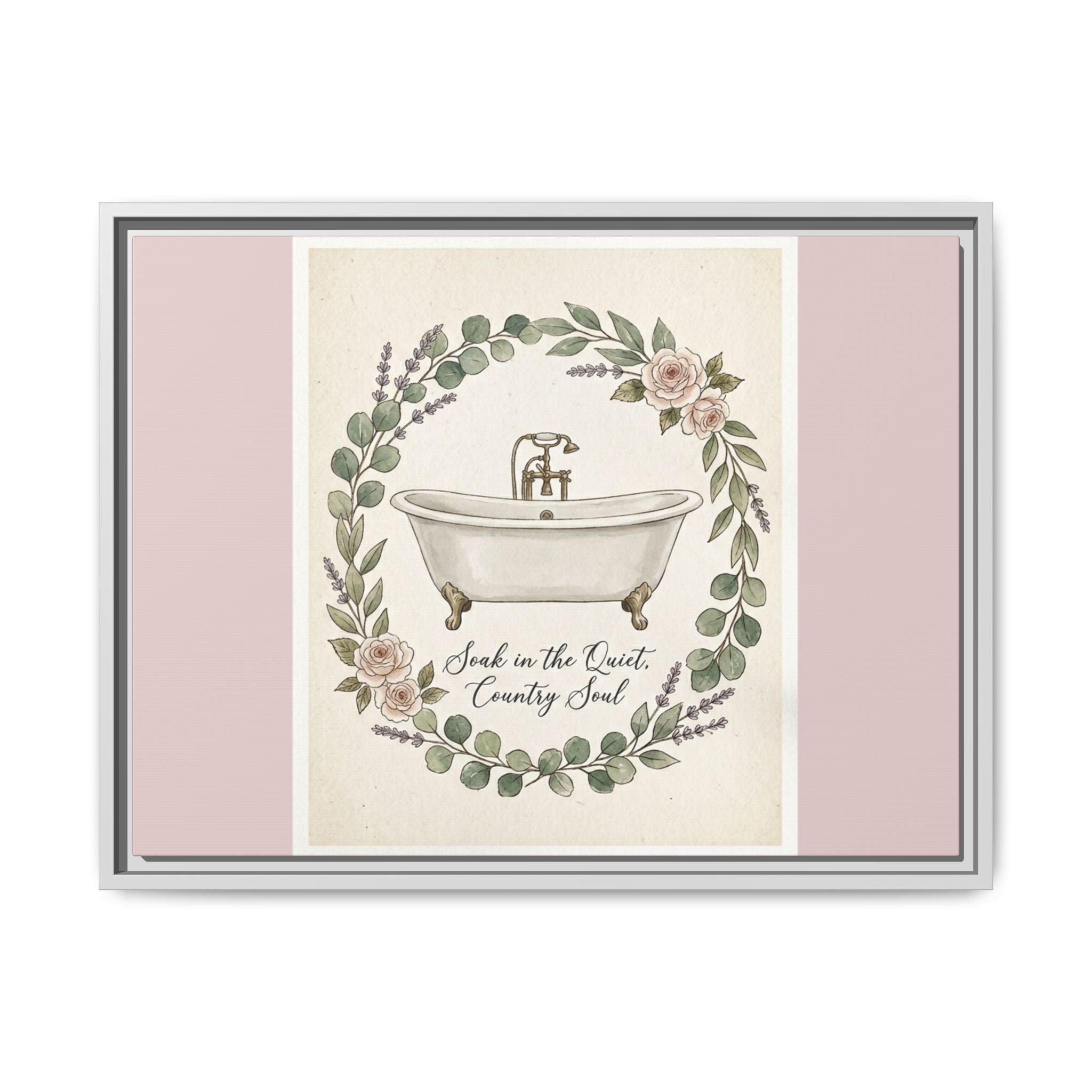 Framed Canvas Wall Art - 'Soak in the Quiet, Country Soul' Vintage Bath Print