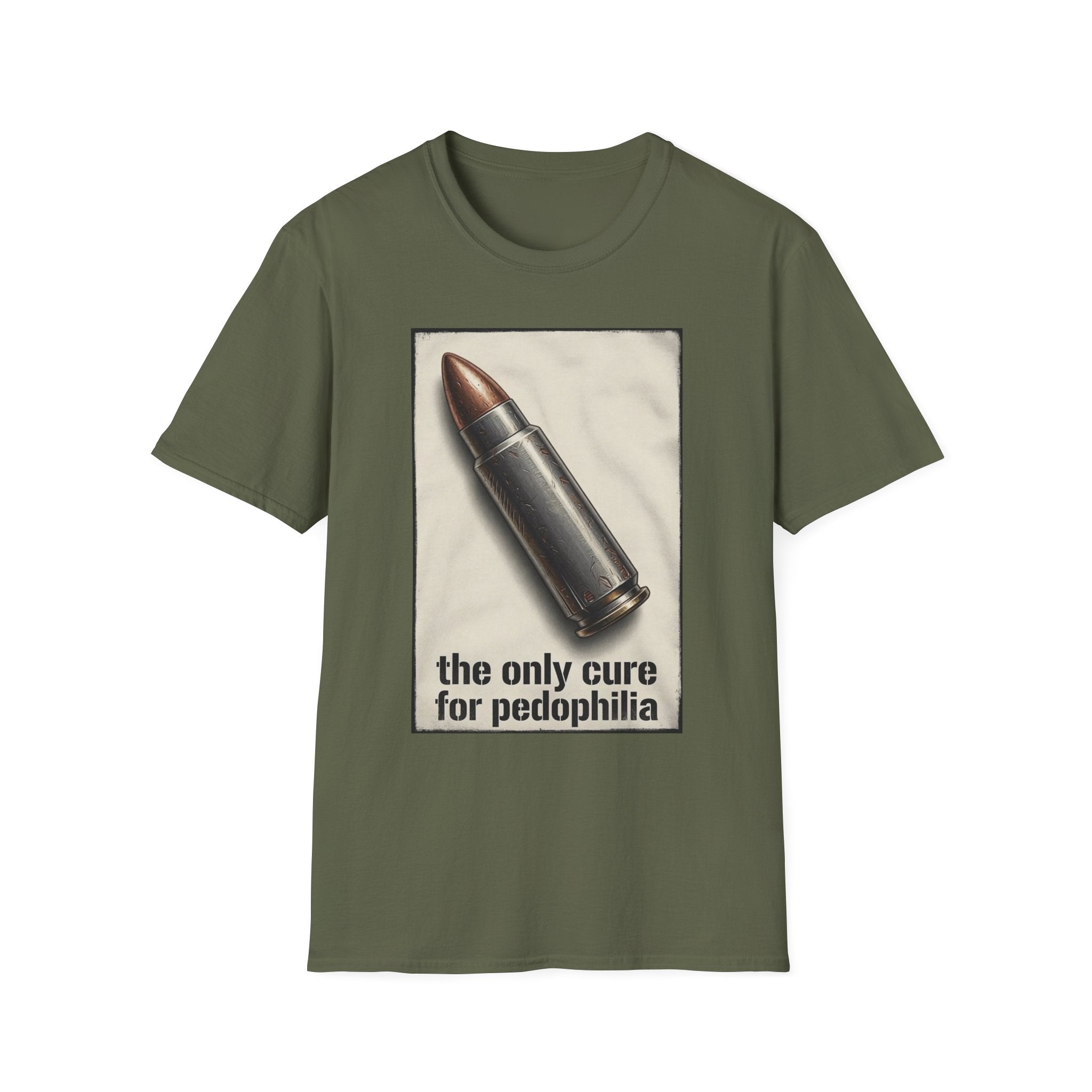 Graphic Tee — 'The Only Cure for Pedophilia' Bullet Design