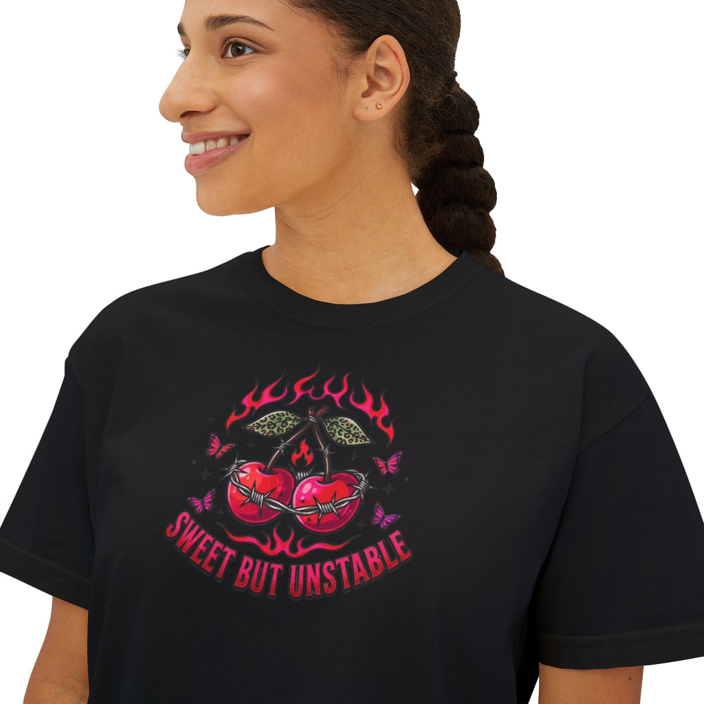 Sweet But Unstable Boxy Tee — Women's Cropped Graphic T-Shirt