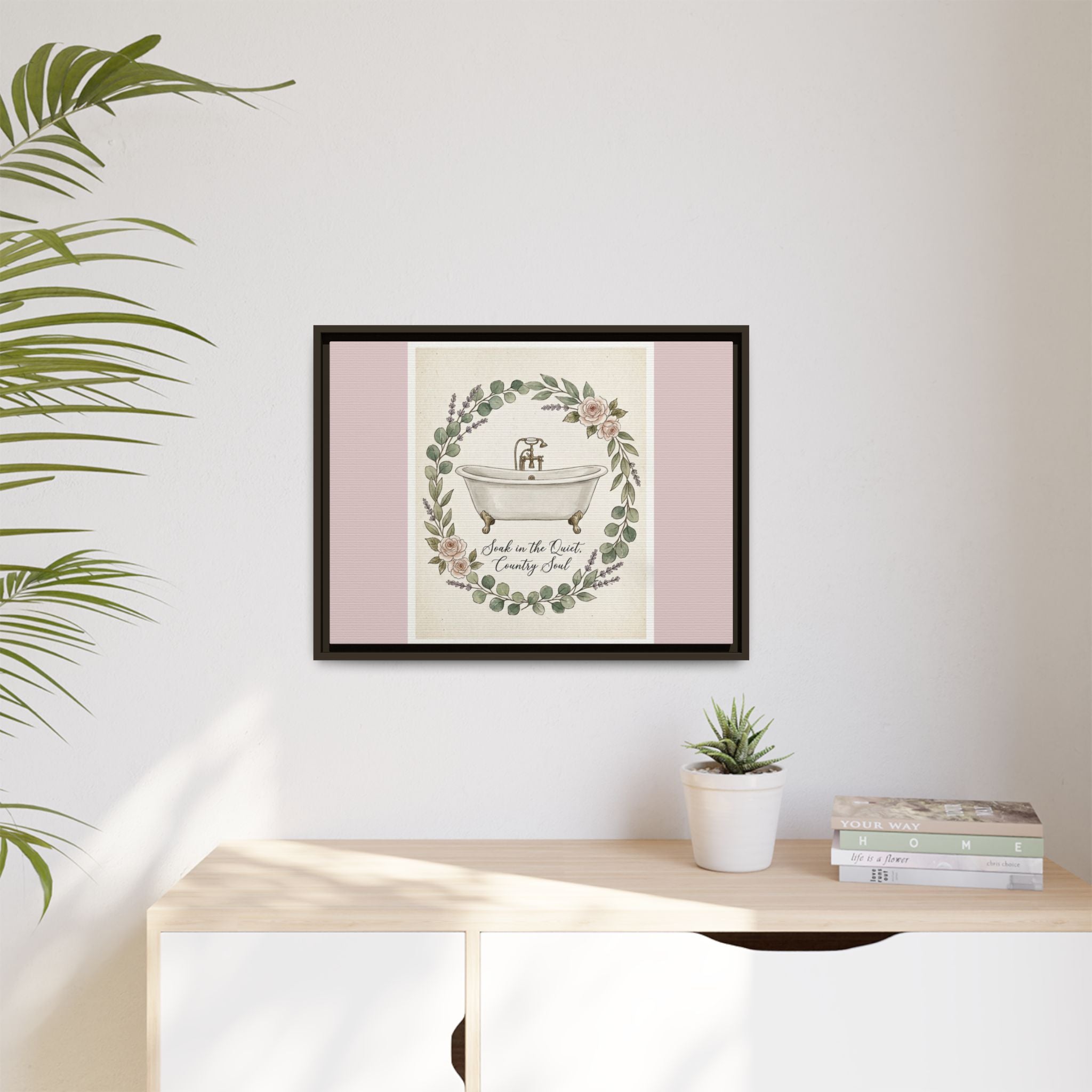 Framed Canvas Wall Art - 'Soak in the Quiet, Country Soul' Vintage Bath Print