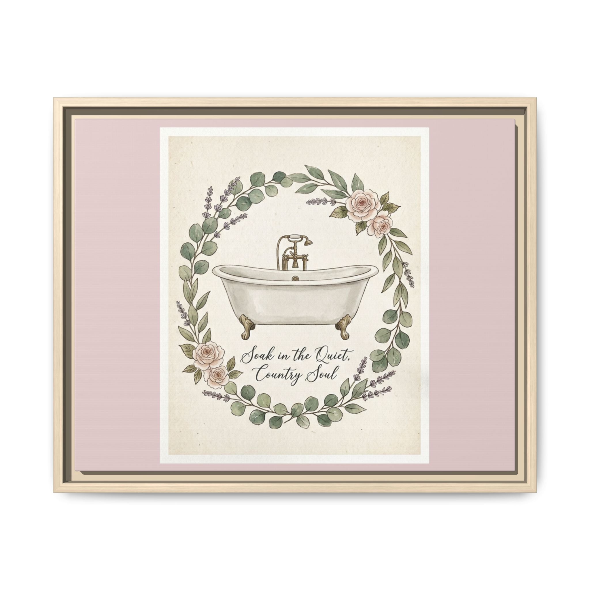 Framed Canvas Wall Art - 'Soak in the Quiet, Country Soul' Vintage Bath Print