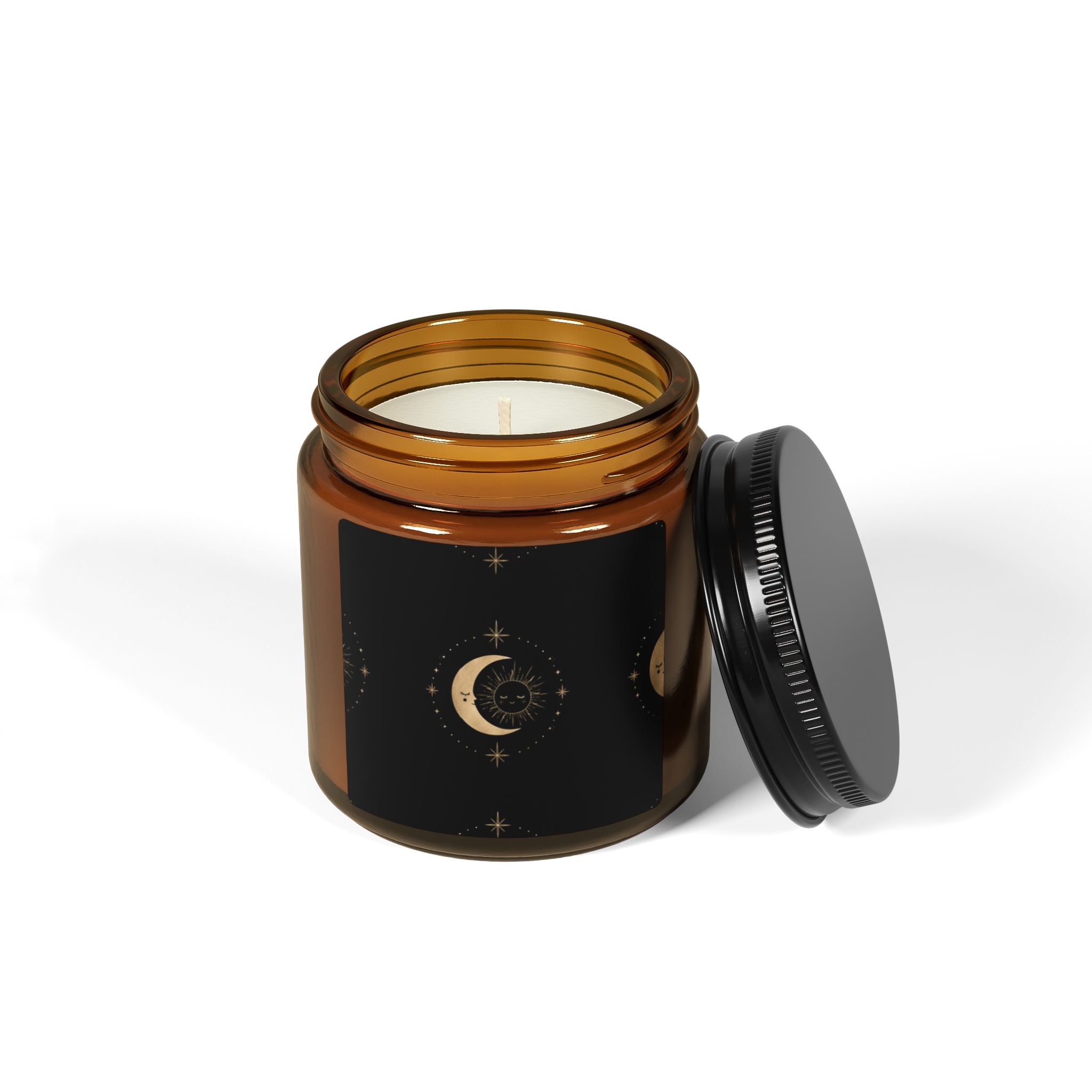 Amber Moon Soy Candle — Scented Amber Jar Candle with Crescent Moon Design