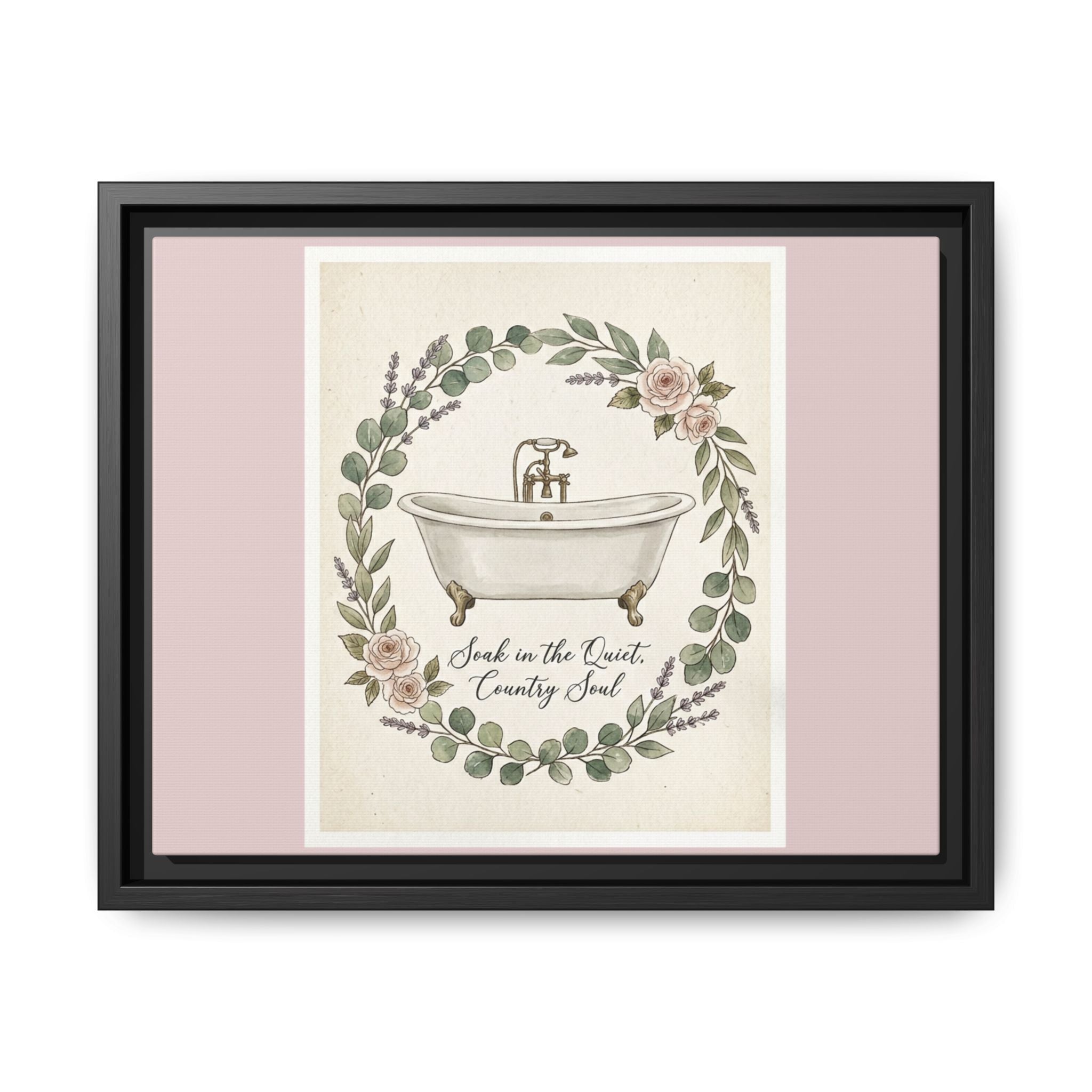 Framed Canvas Wall Art - 'Soak in the Quiet, Country Soul' Vintage Bath Print