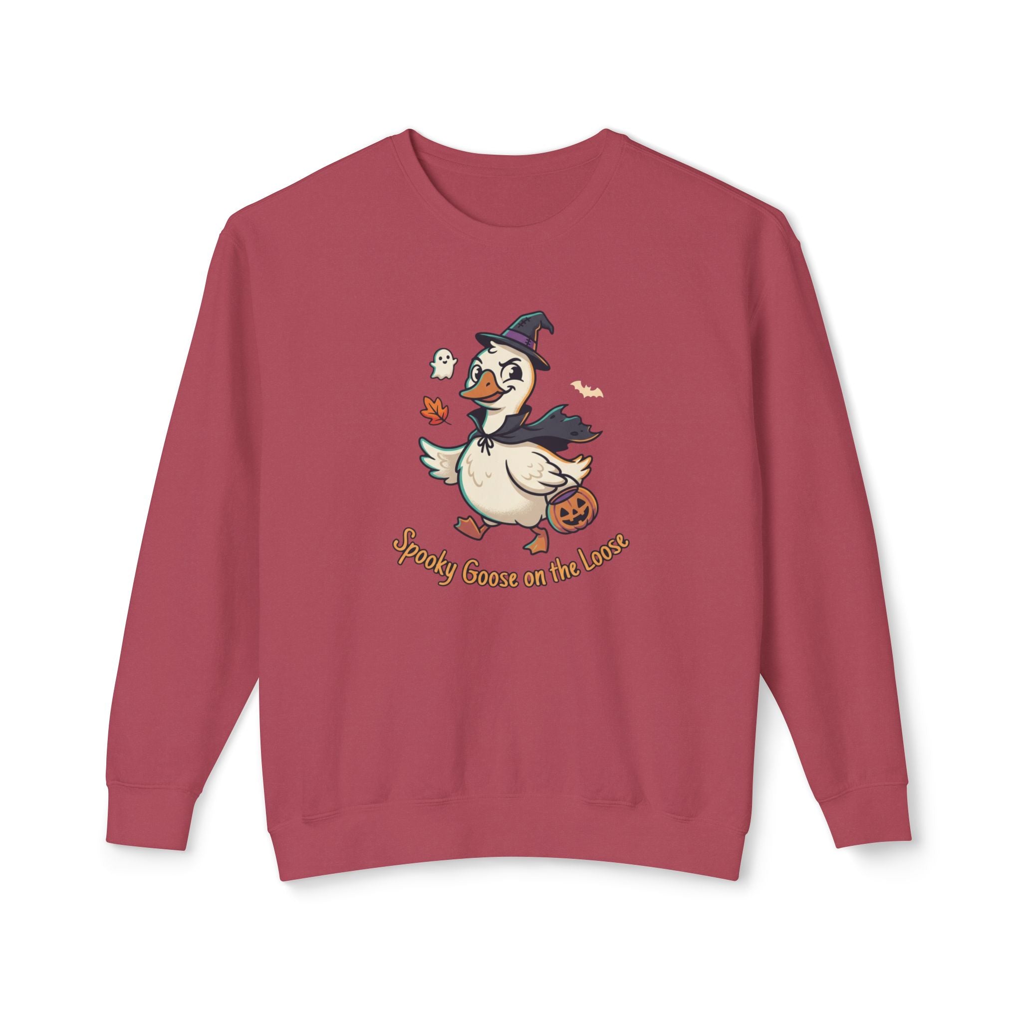 Halloween Goose Crewneck Sweatshirt — "Spooky Goose of the Leaves"