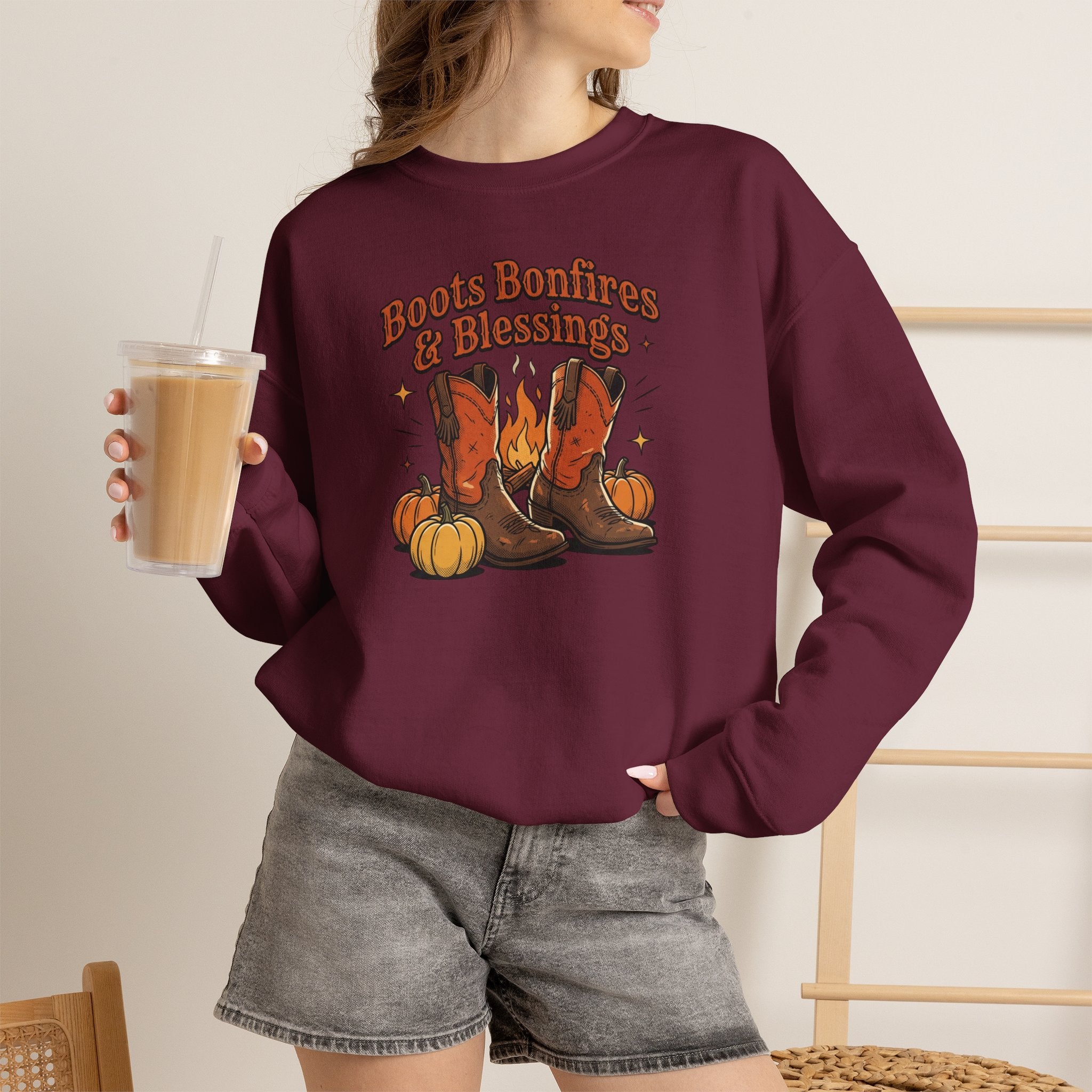 "Boots Bonfires & Blessings" Cozy Fall Pullover