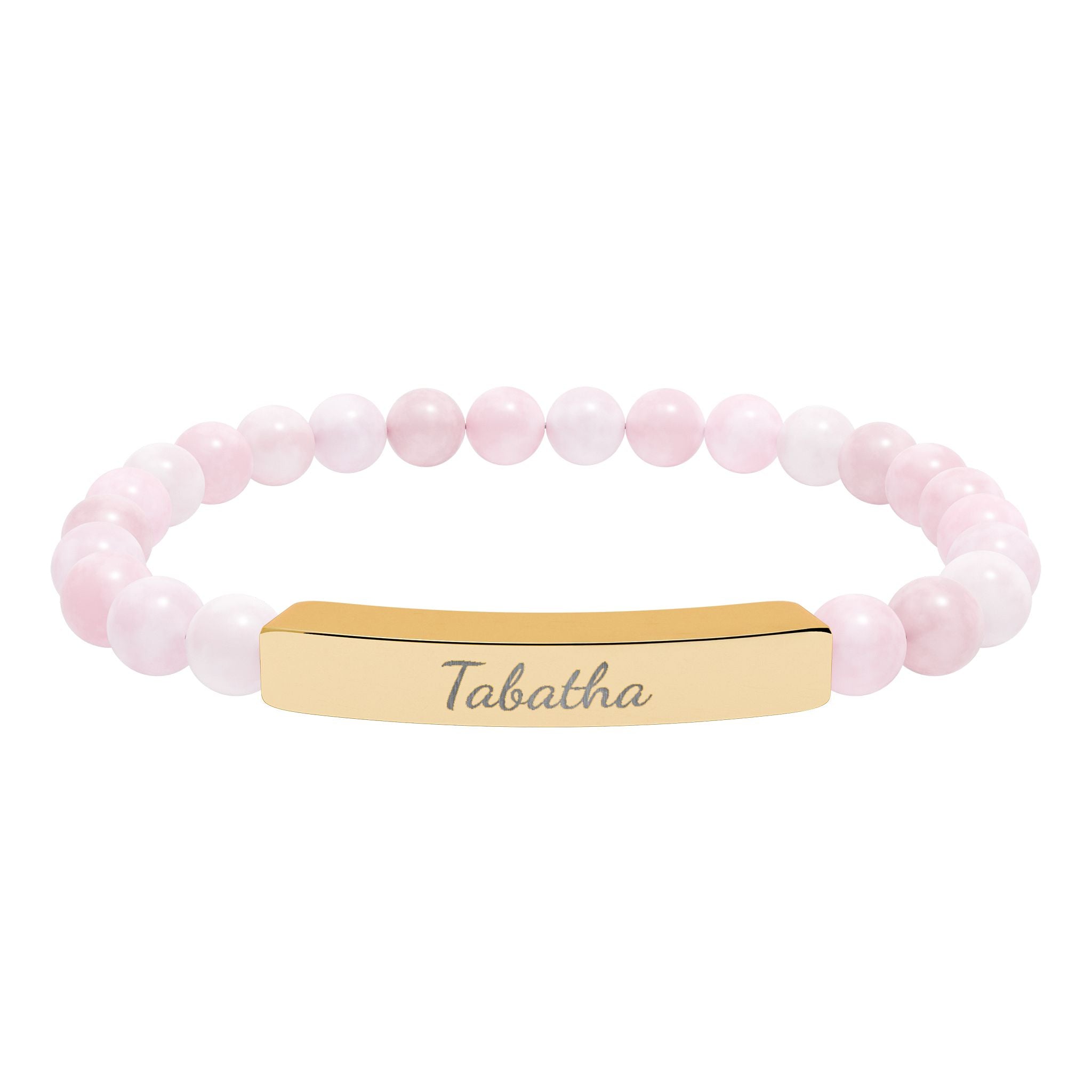 Engravable Natural Stone Bead Stretch Bracelet — Personalized Bar Bracelet