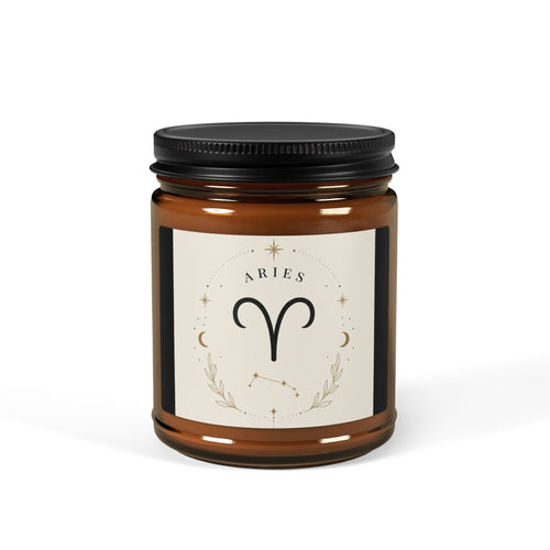 Aromatherapy Soy Candle — Amber Jar (Zodiac Aries Design)