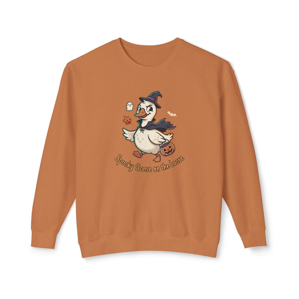 Halloween Goose Crewneck Sweatshirt — "Spooky Goose of the Leaves"