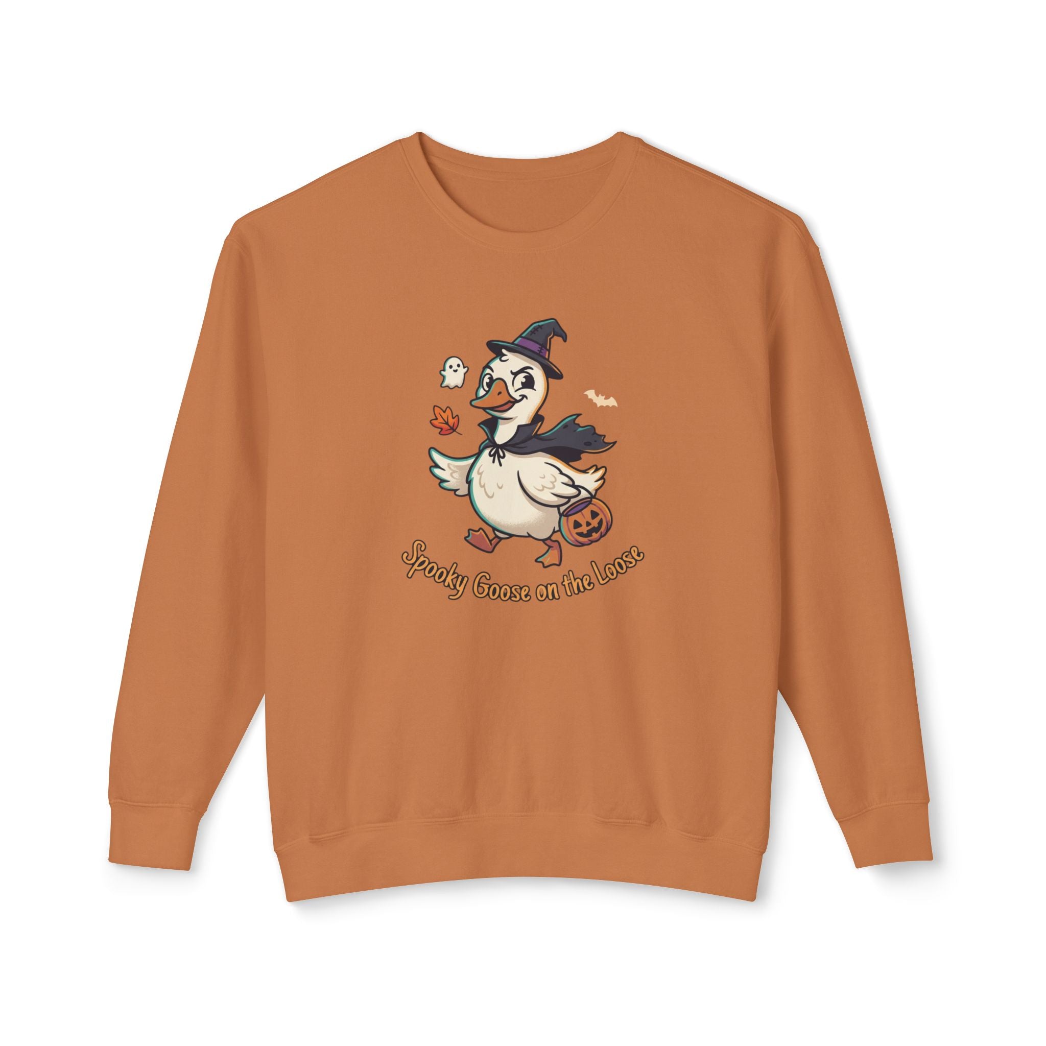 Halloween Goose Crewneck Sweatshirt — "Spooky Goose of the Leaves"