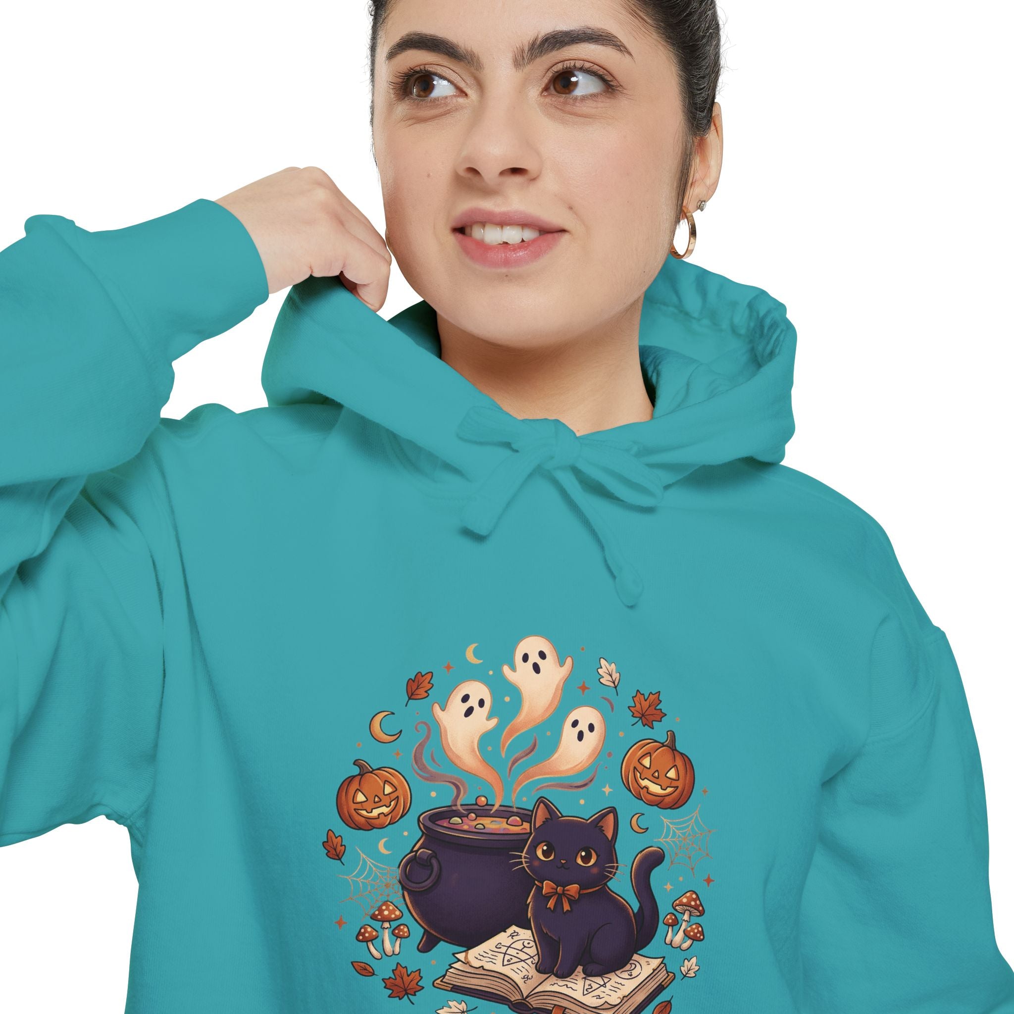 Halloween Cat & Ghost Hoodie — Cute Spooky Fall Pullover