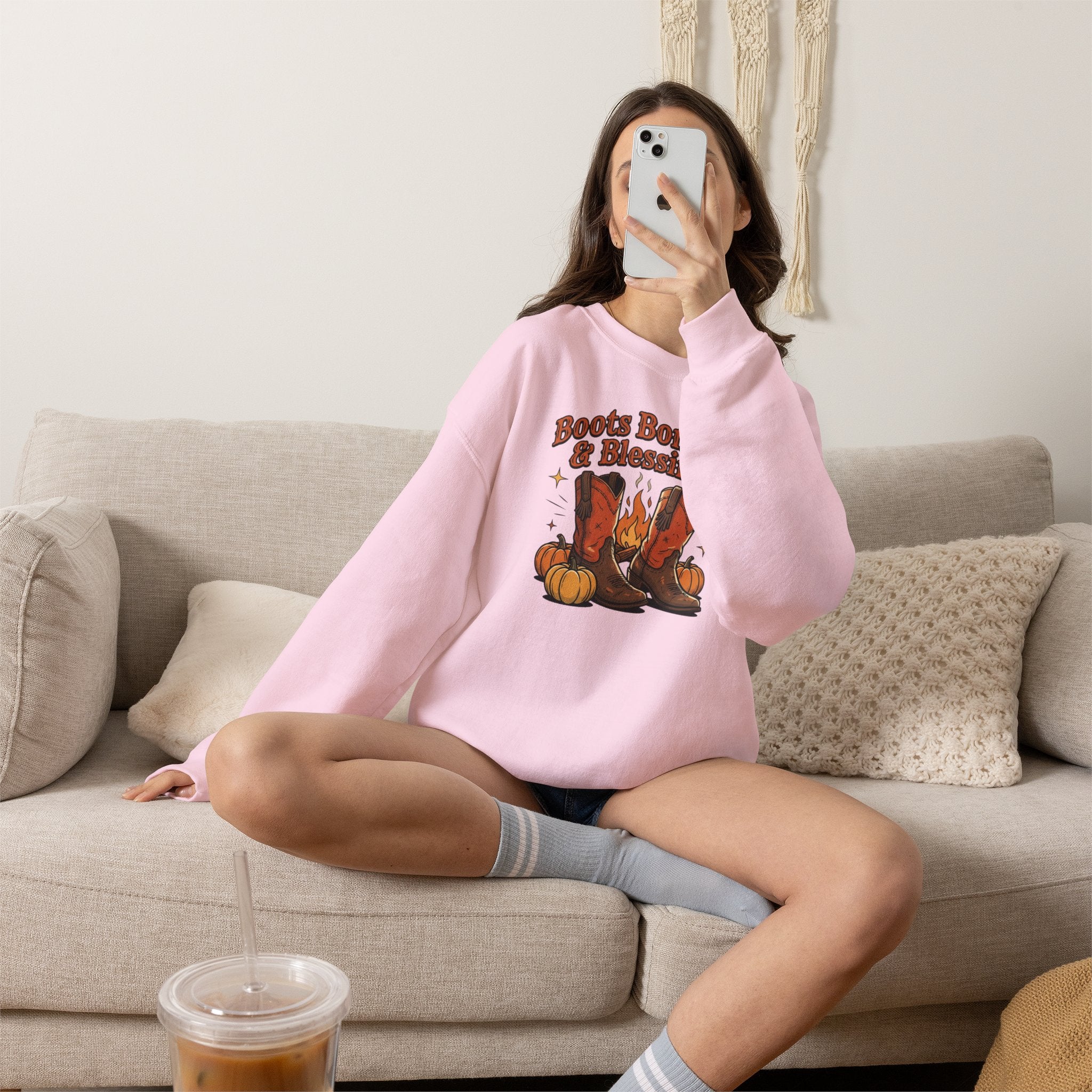 "Boots Bonfires & Blessings" Cozy Fall Pullover