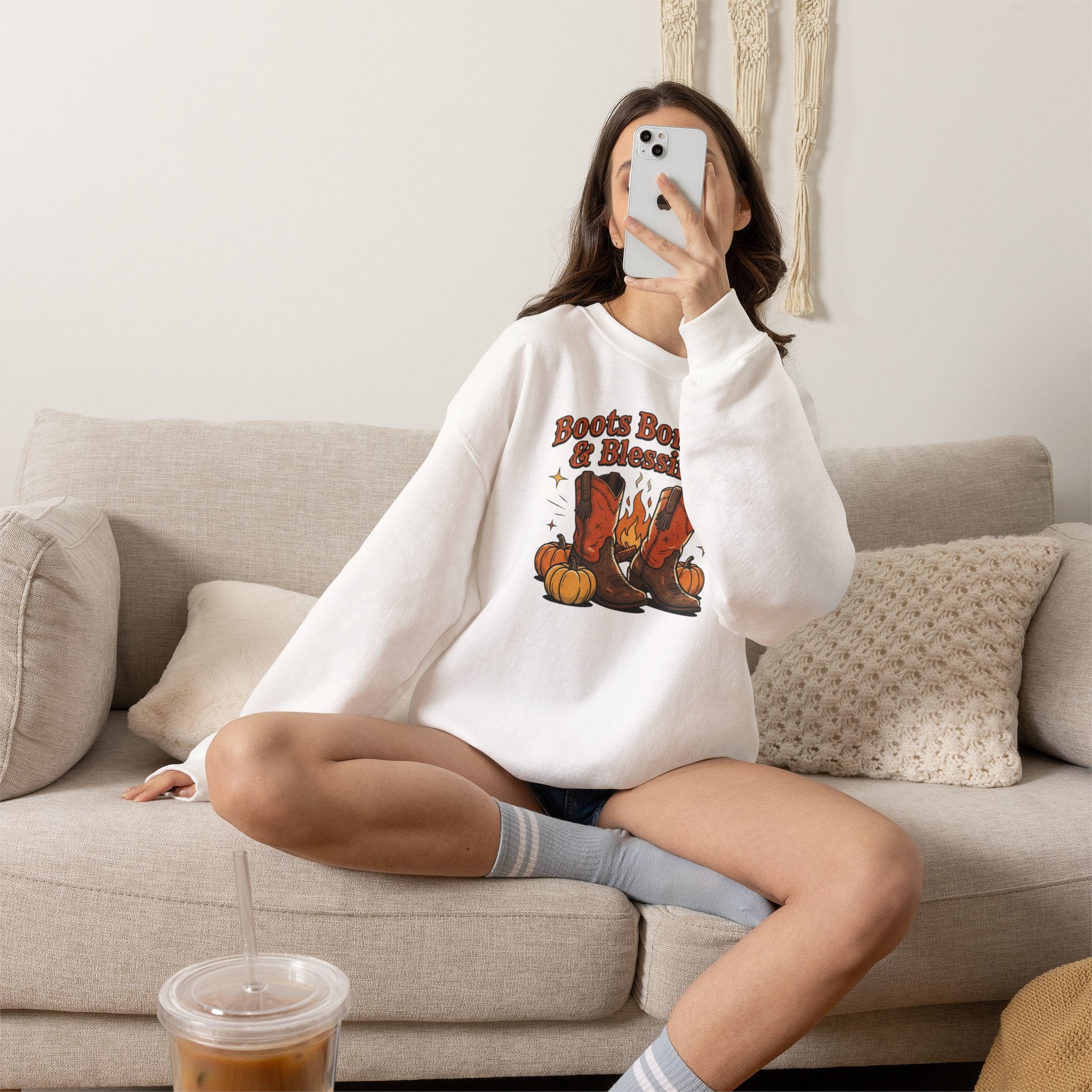 "Boots Bonfires & Blessings" Cozy Fall Pullover