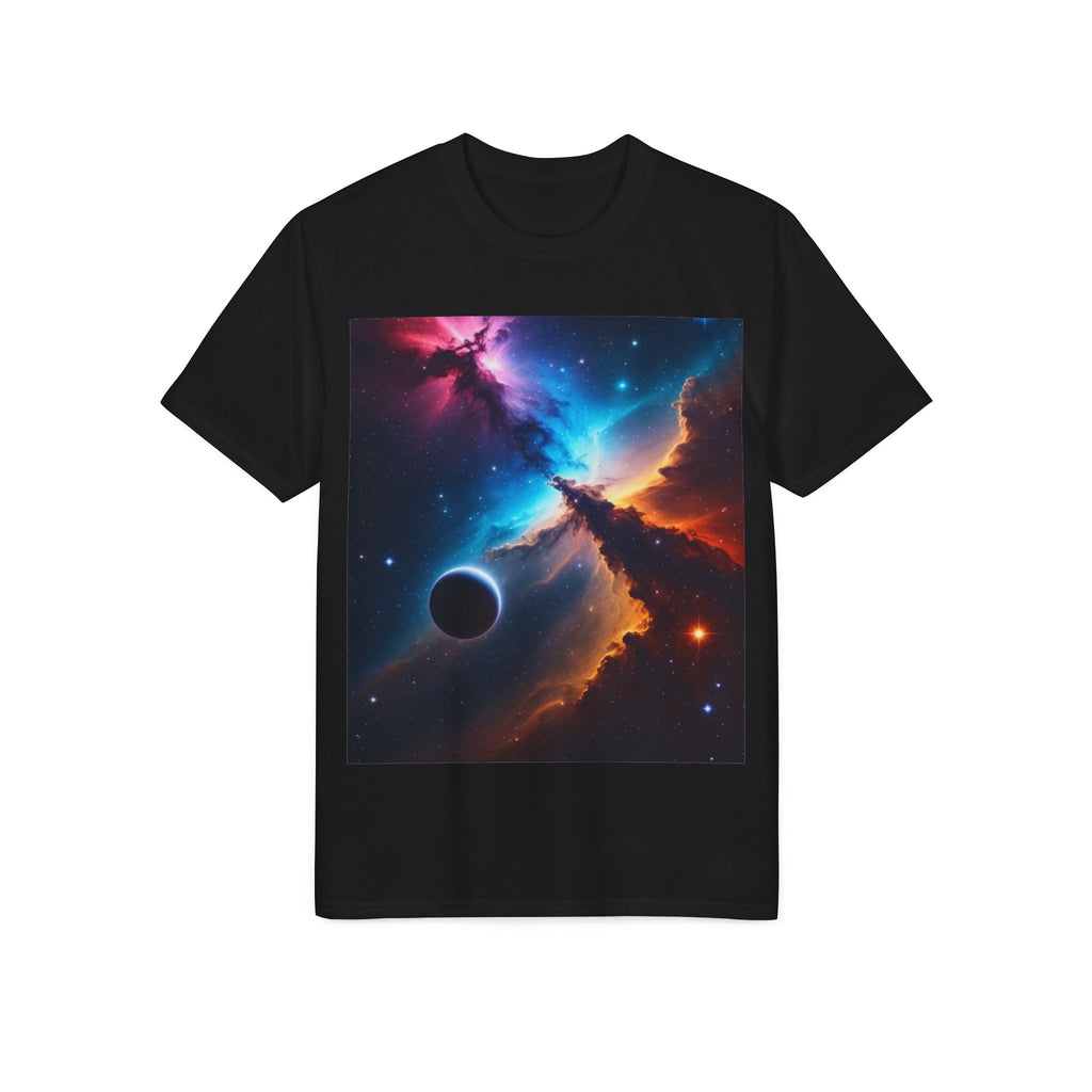 Cosmic Nebula T-Shirt — Vibrant Space Galaxy Tee with Planet Design
