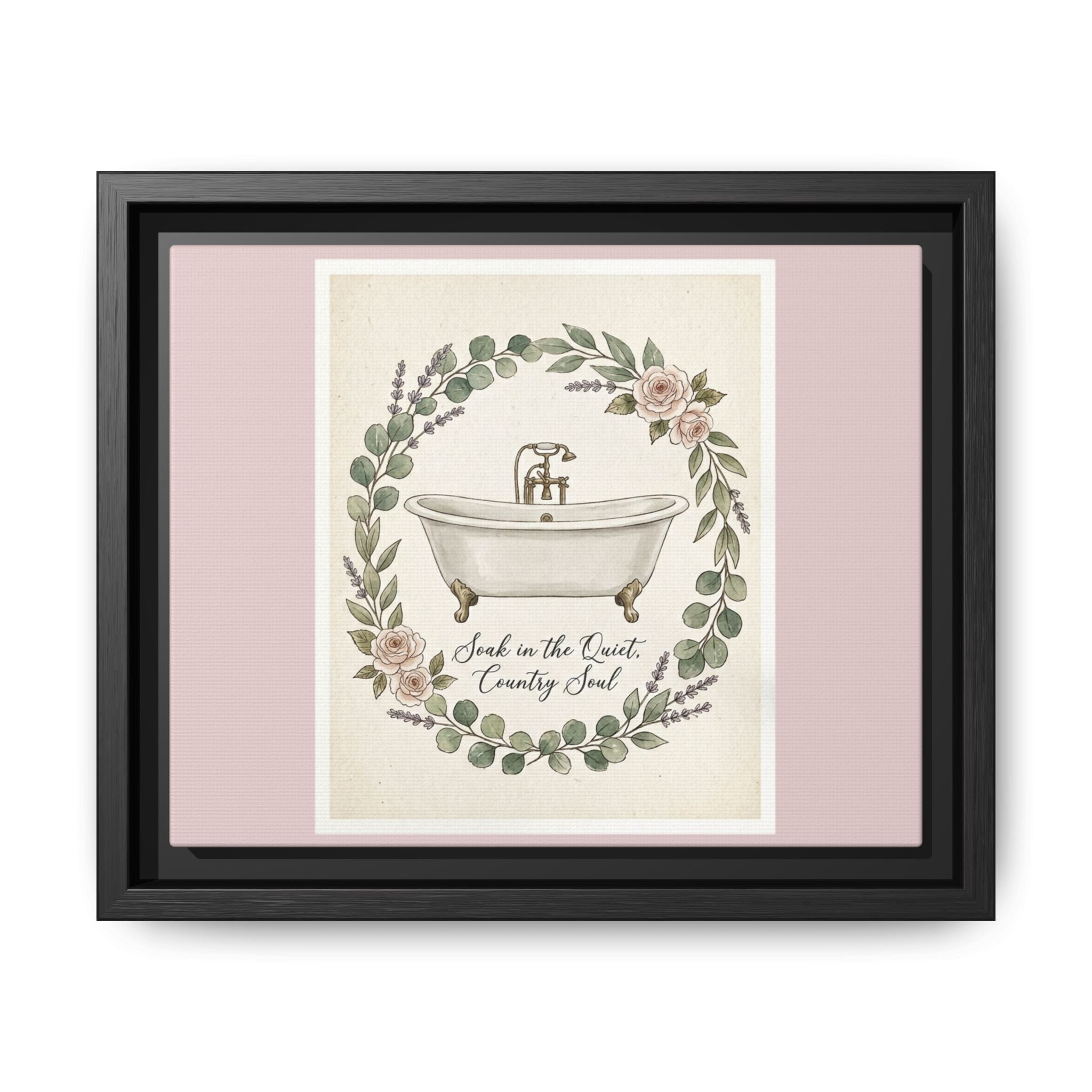 Framed Canvas Wall Art - 'Soak in the Quiet, Country Soul' Vintage Bath Print