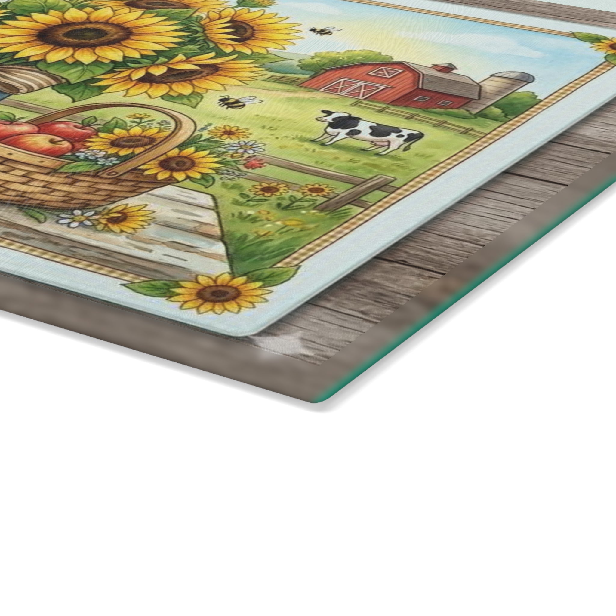 Sunflower Farm Glass Cutting Board – Country Kitchen Decor