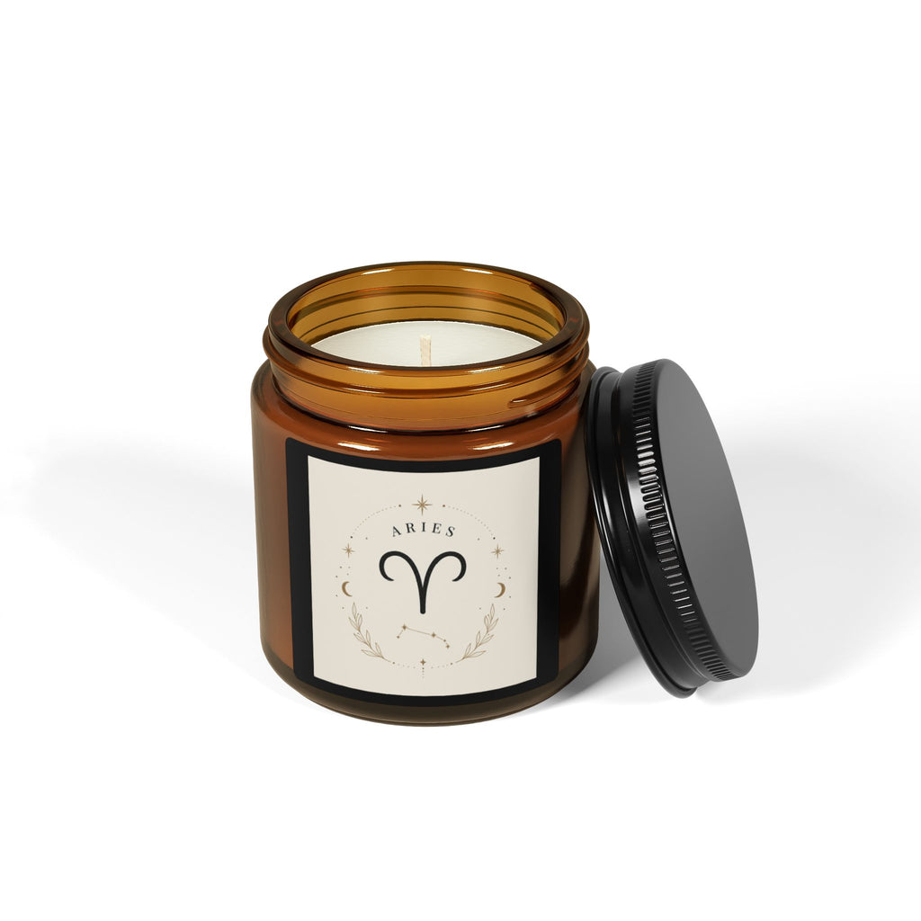 Aromatherapy Soy Candle — Amber Jar (Zodiac Aries Design)