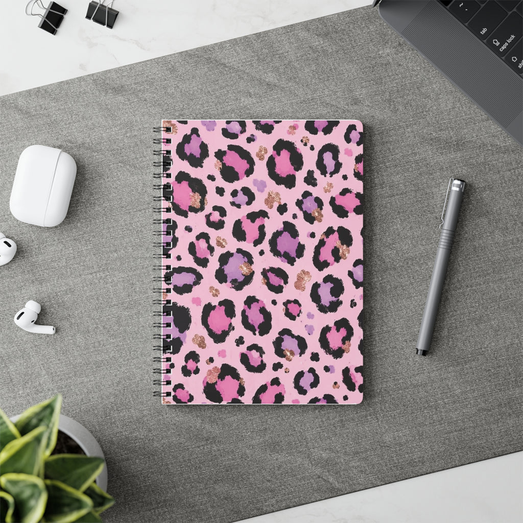 Pink Leopard A5 Wirobound Notebook — Lined Journal for Notes & Planners