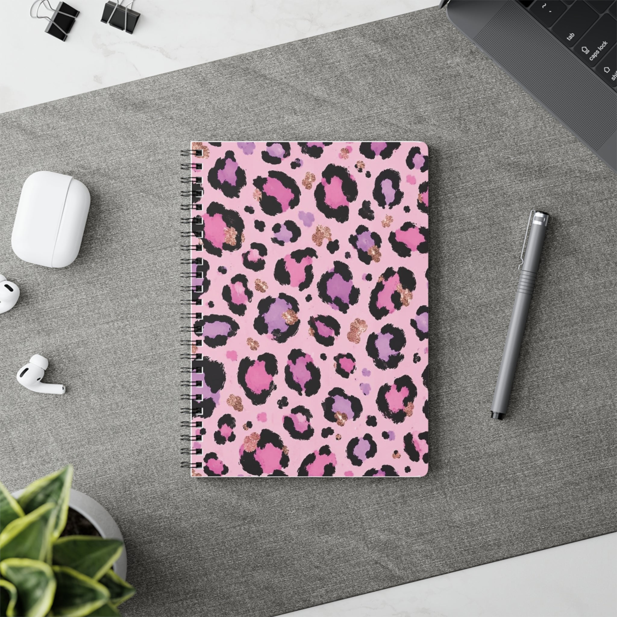 Pink Leopard A5 Wirobound Notebook — Lined Journal for Notes & Planners