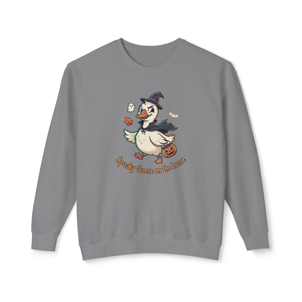 Halloween Goose Crewneck Sweatshirt — "Spooky Goose of the Leaves"