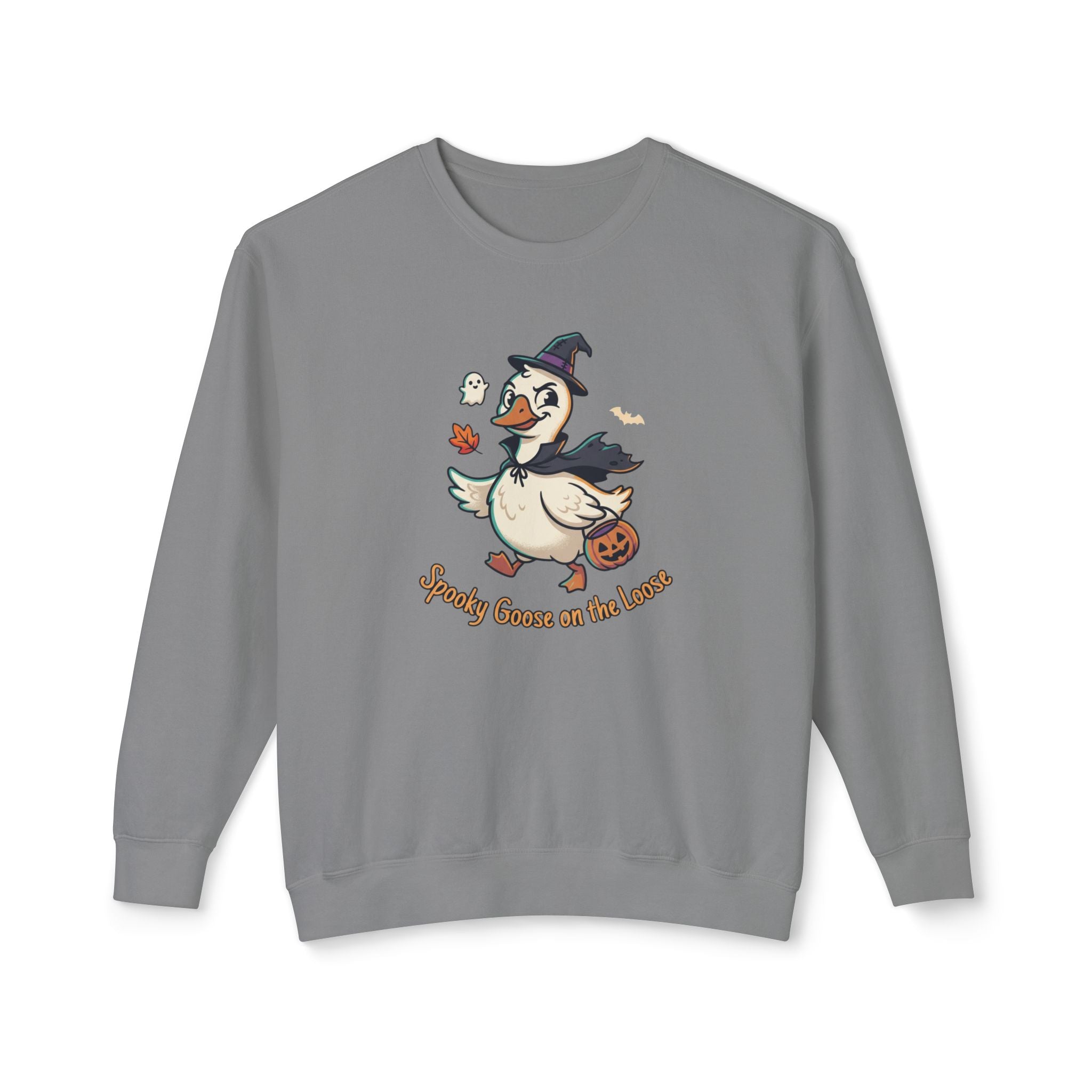 Halloween Goose Crewneck Sweatshirt — "Spooky Goose of the Leaves"