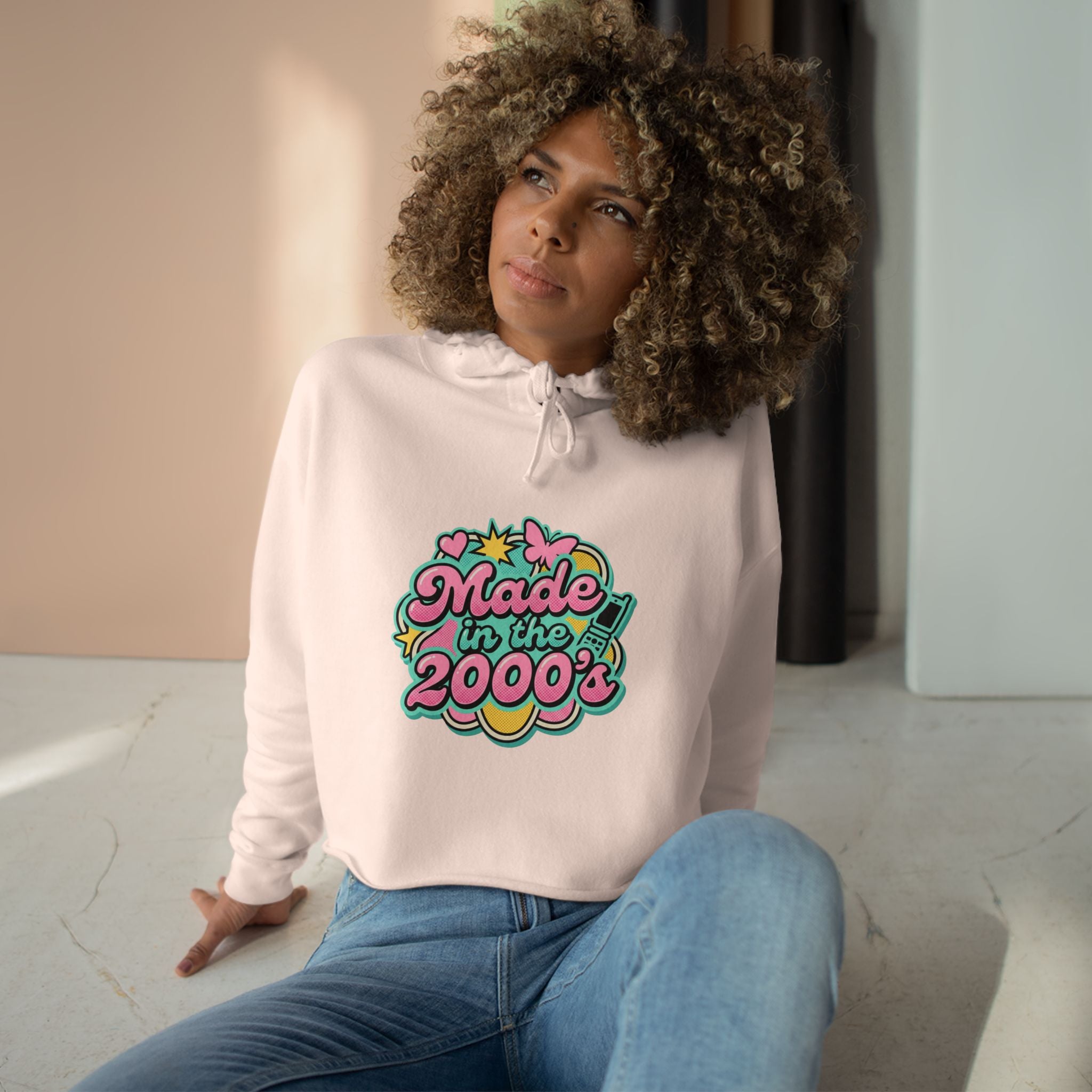 Made in the 2000s Crop Hoodie – Retro Y2K Graphic Cropped Sweatshirt