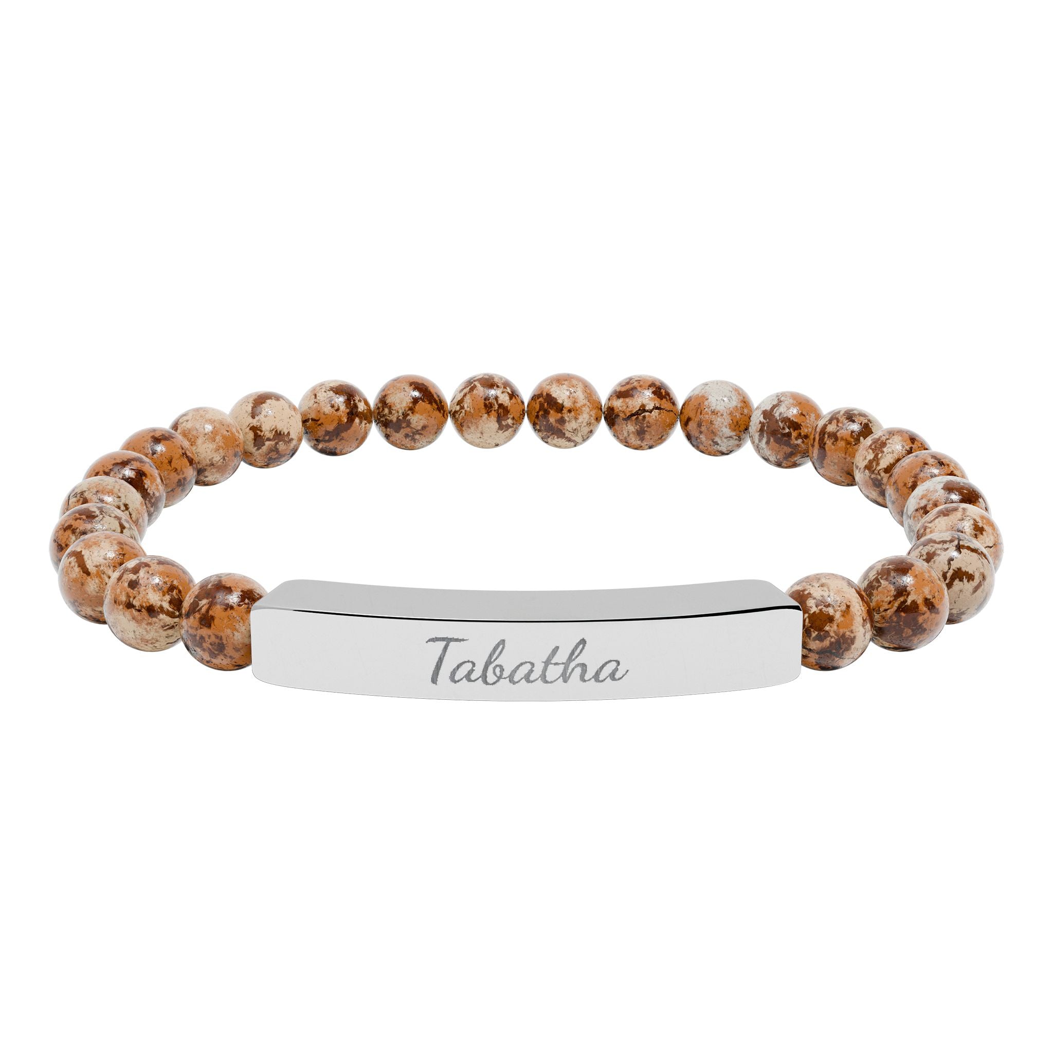 Engravable Natural Stone Bead Stretch Bracelet — Personalized Bar Bracelet