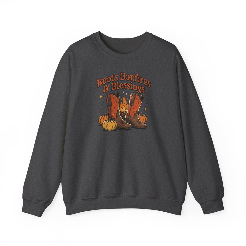 "Boots Bonfires & Blessings" Cozy Fall Pullover