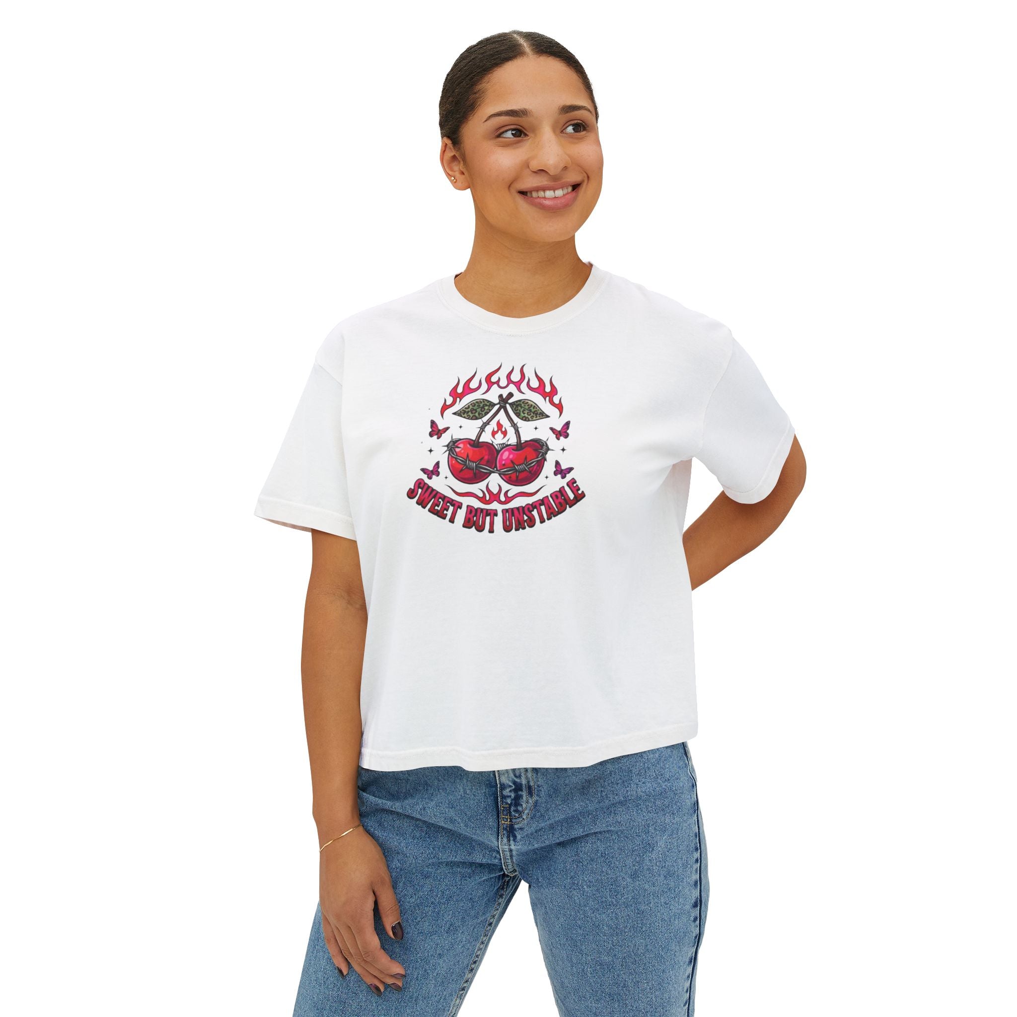 Sweet But Unstable Boxy Tee — Women's Cropped Graphic T-Shirt