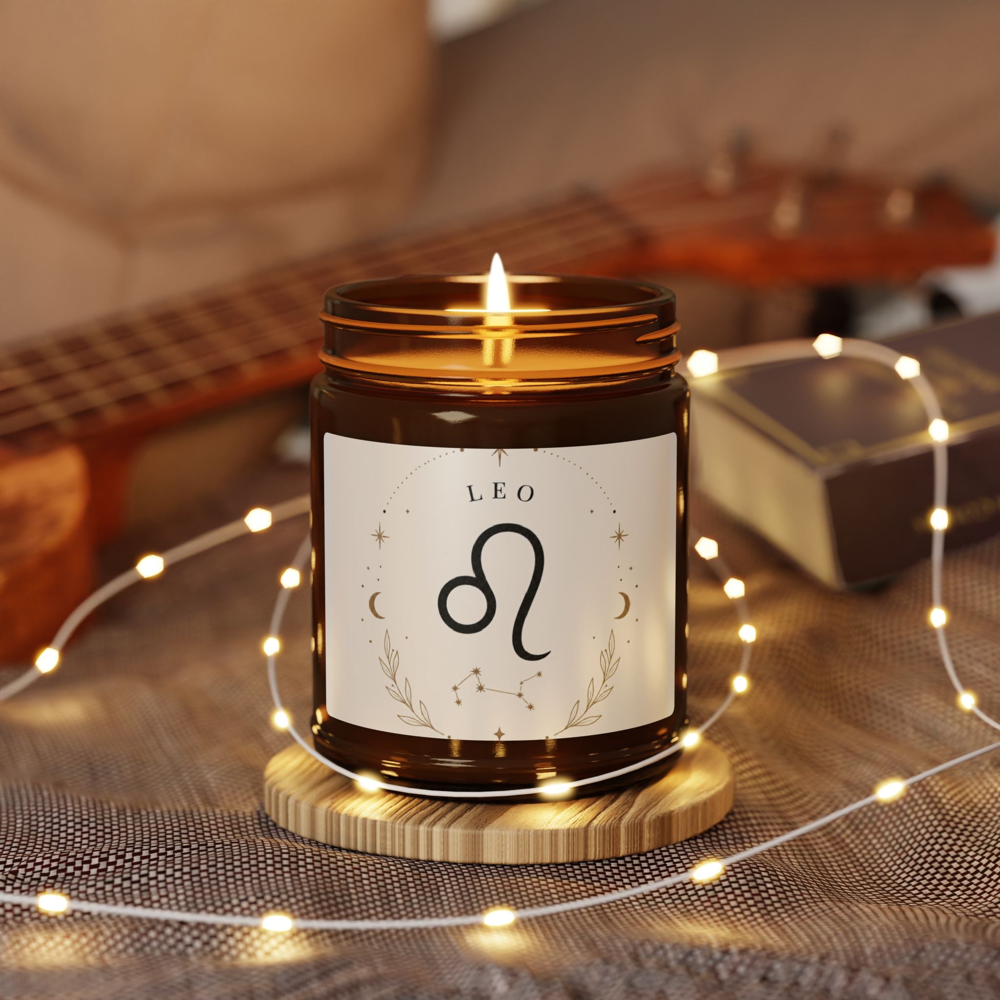Leo Zodiac Scented Soy Candle — Amber Jar Aromatherapy Candle (Multi-Size)