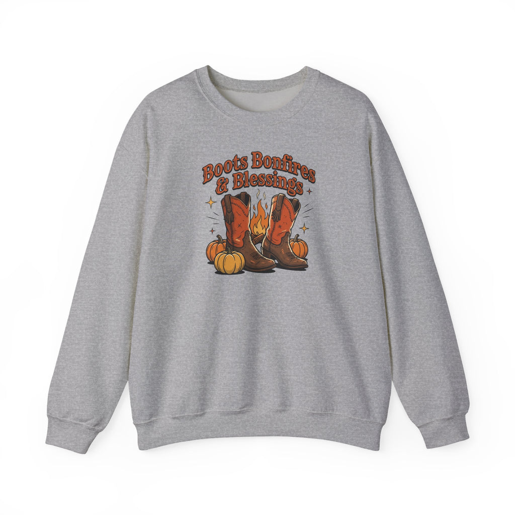 "Boots Bonfires & Blessings" Cozy Fall Pullover