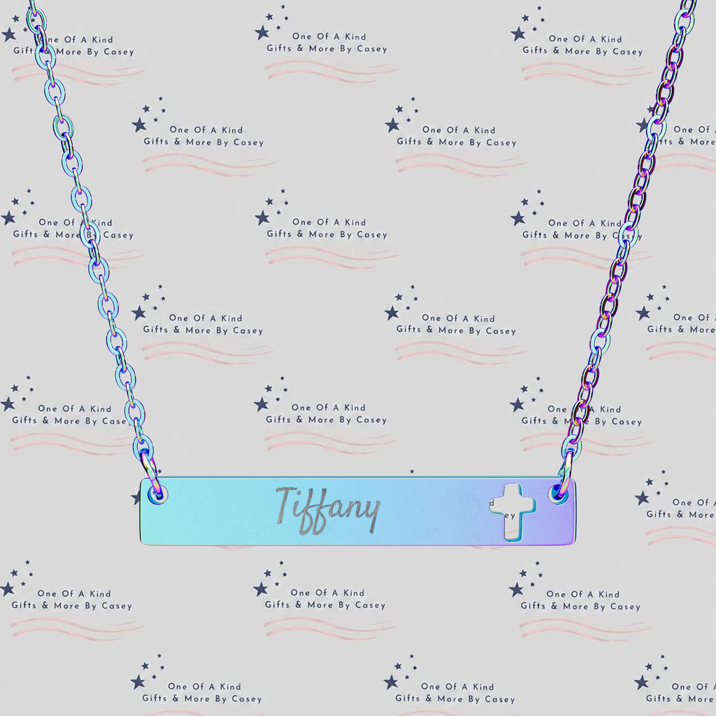 Engravable Cross Bar Necklace — Cutout Cross Name Pendant