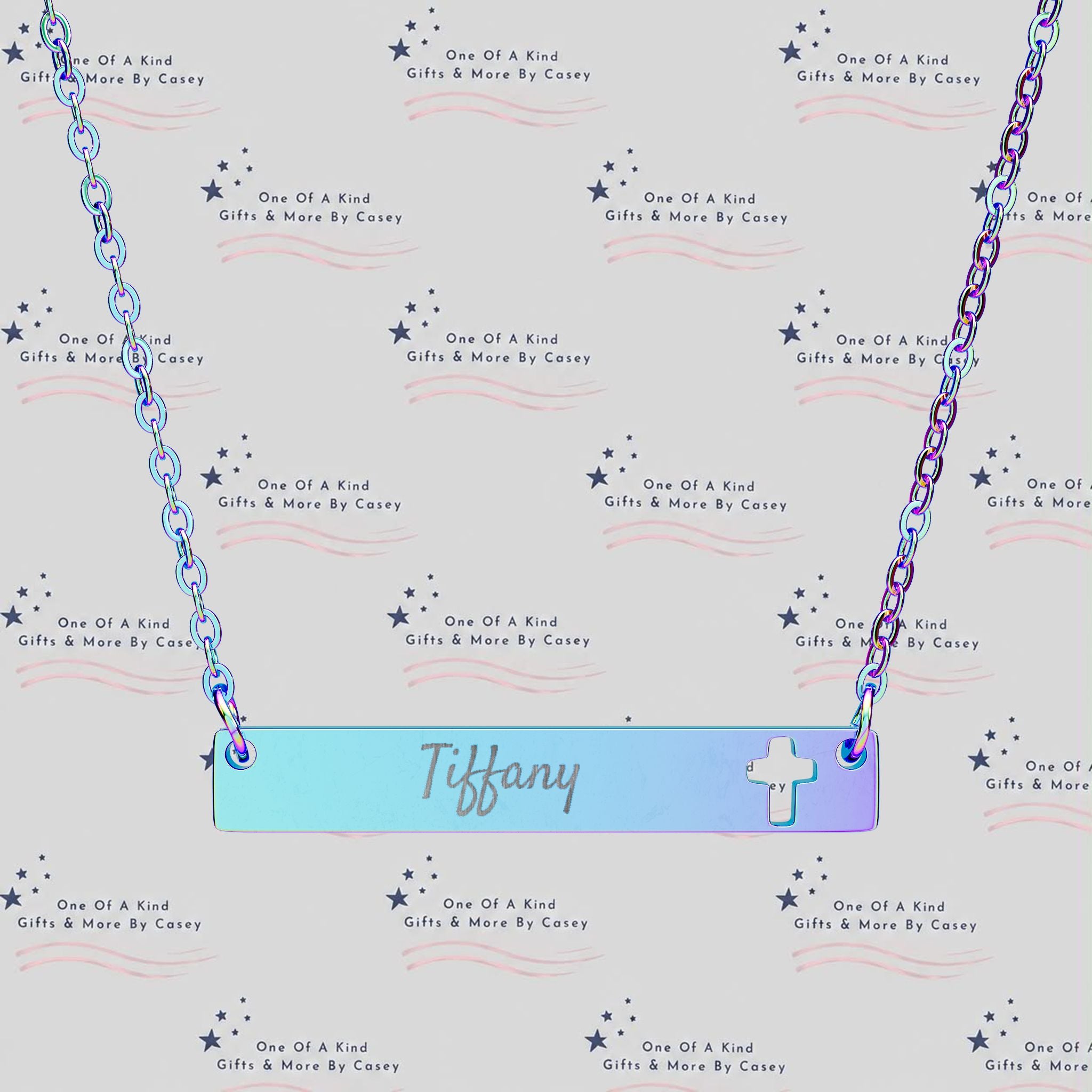 Engravable Cross Bar Necklace — Cutout Cross Name Pendant