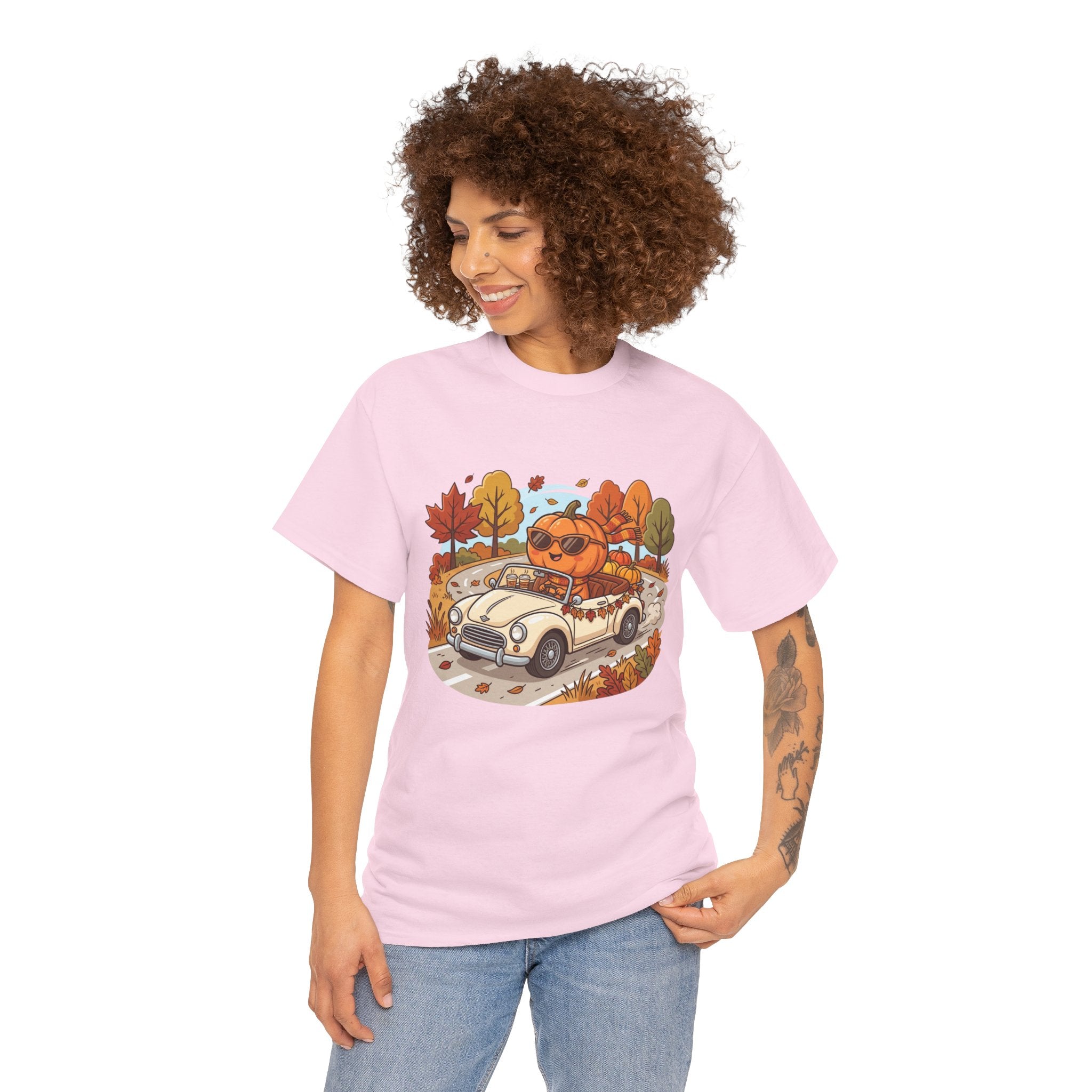 Autumn Roadtrip Tee — Pumpkin Driver Vintage Car Fall Shirt