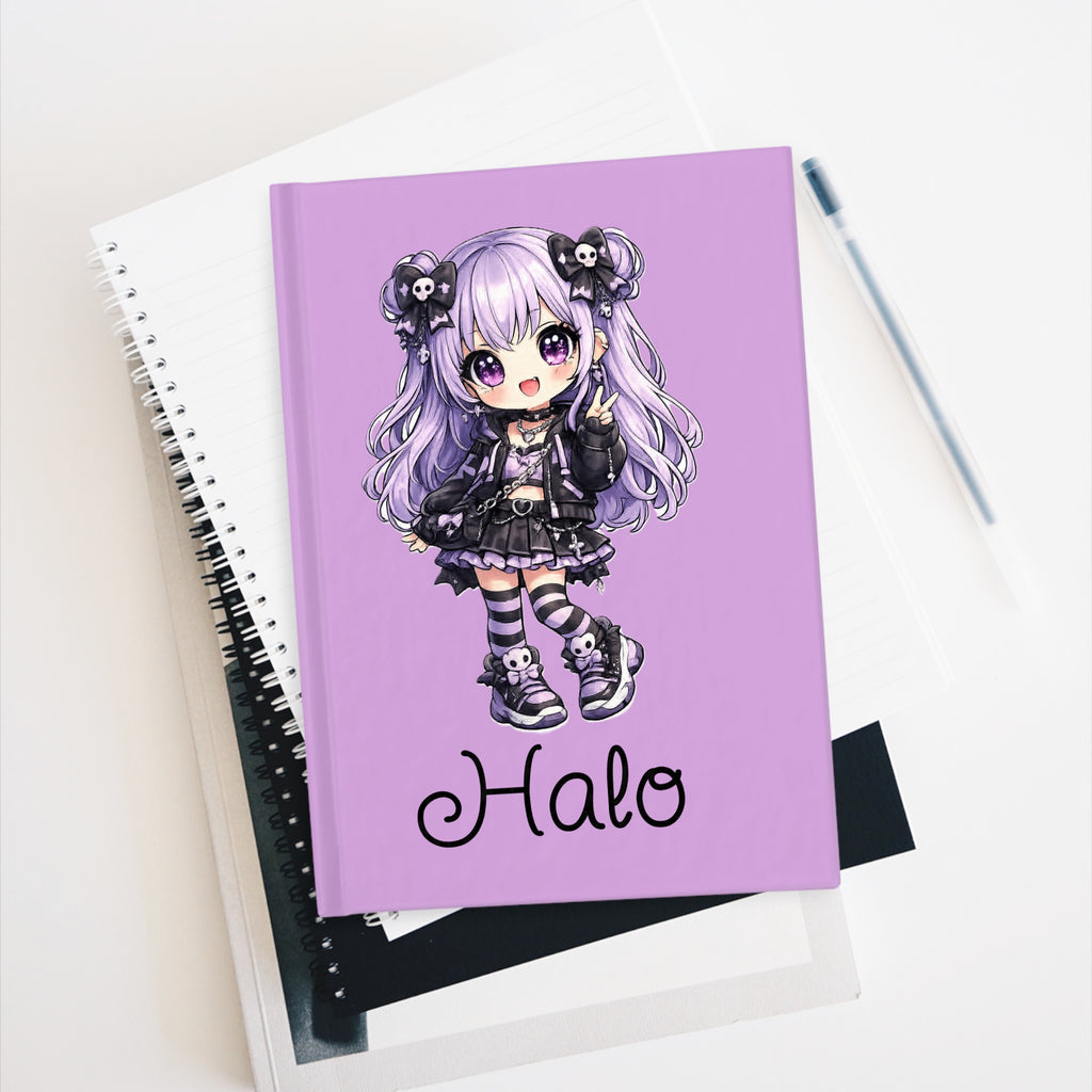 Cute Gothic Anime Journal — Personalized 'Halo' Purple Hardcover Notebook